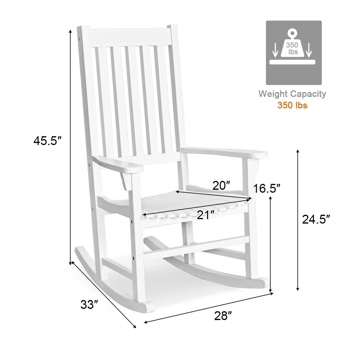 Wooden High Back Rocking Chair, White - Image 6