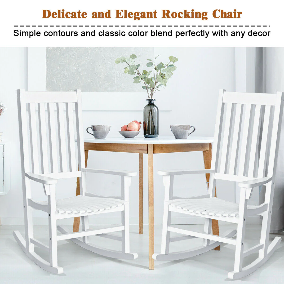Wooden High Back Rocking Chair, White - Image 9