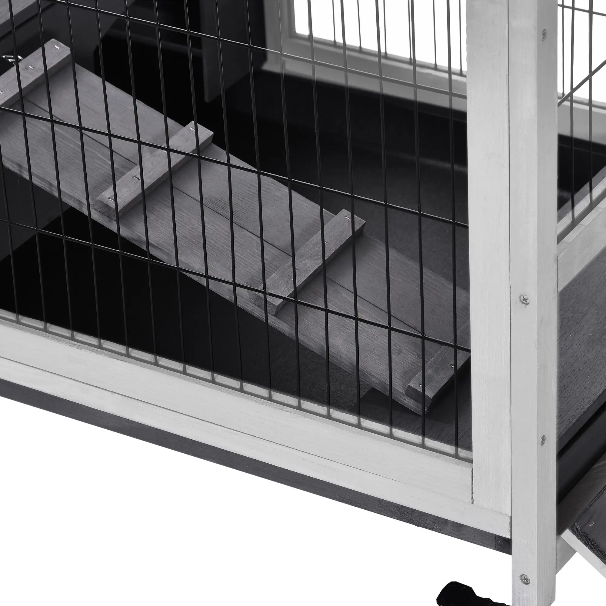 Wooden Indoor Rabbit Hutch, Elevated Bunny Cage with Wheels, Grey - Image 10
