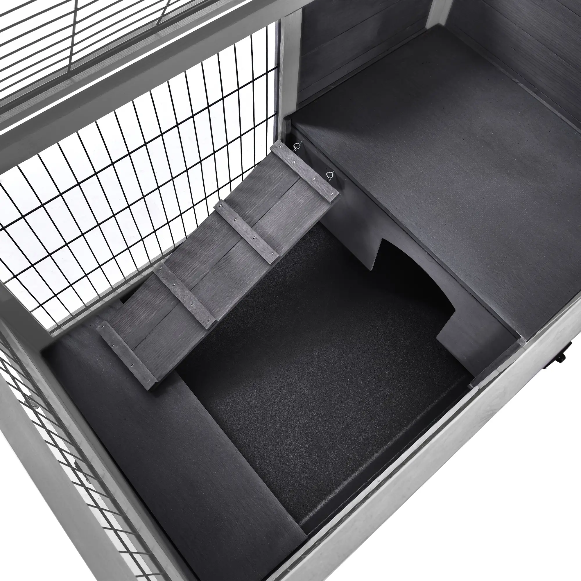 Wooden Indoor Rabbit Hutch, Elevated Bunny Cage with Wheels, Grey - Image 9