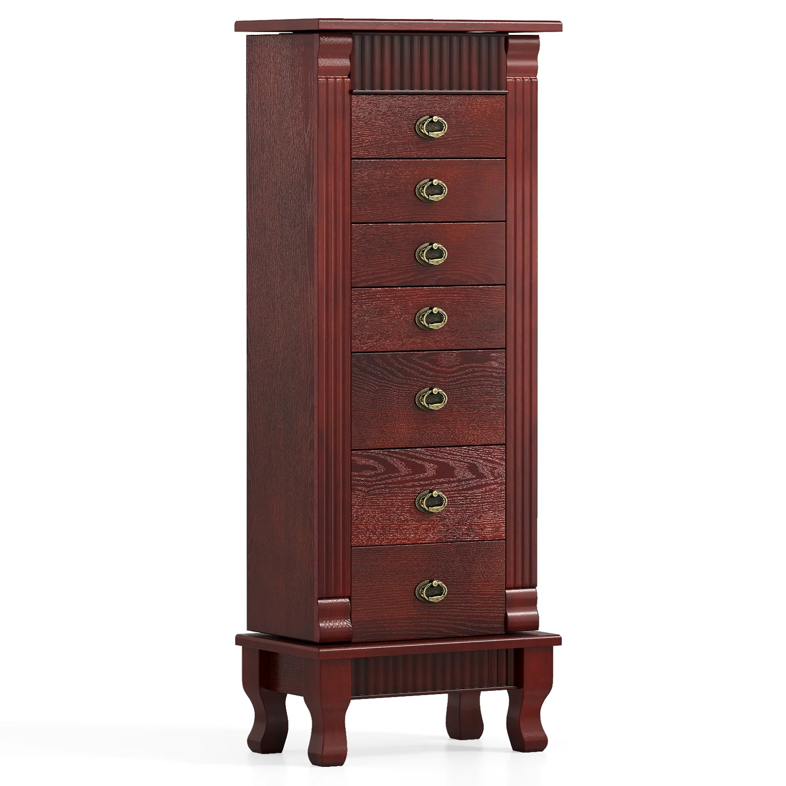 Wooden Jewelry Armoire Cabinet Storage Chest with Drawers and Swing Doors, Brown - Image 4
