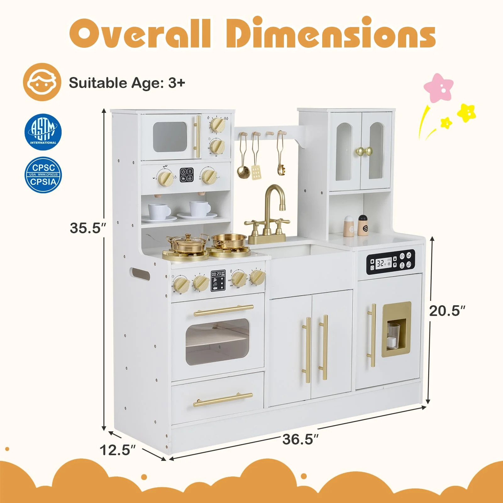 Wooden Kids Kitchen Playset, Realistic Lights And Sounds, White - Image 5