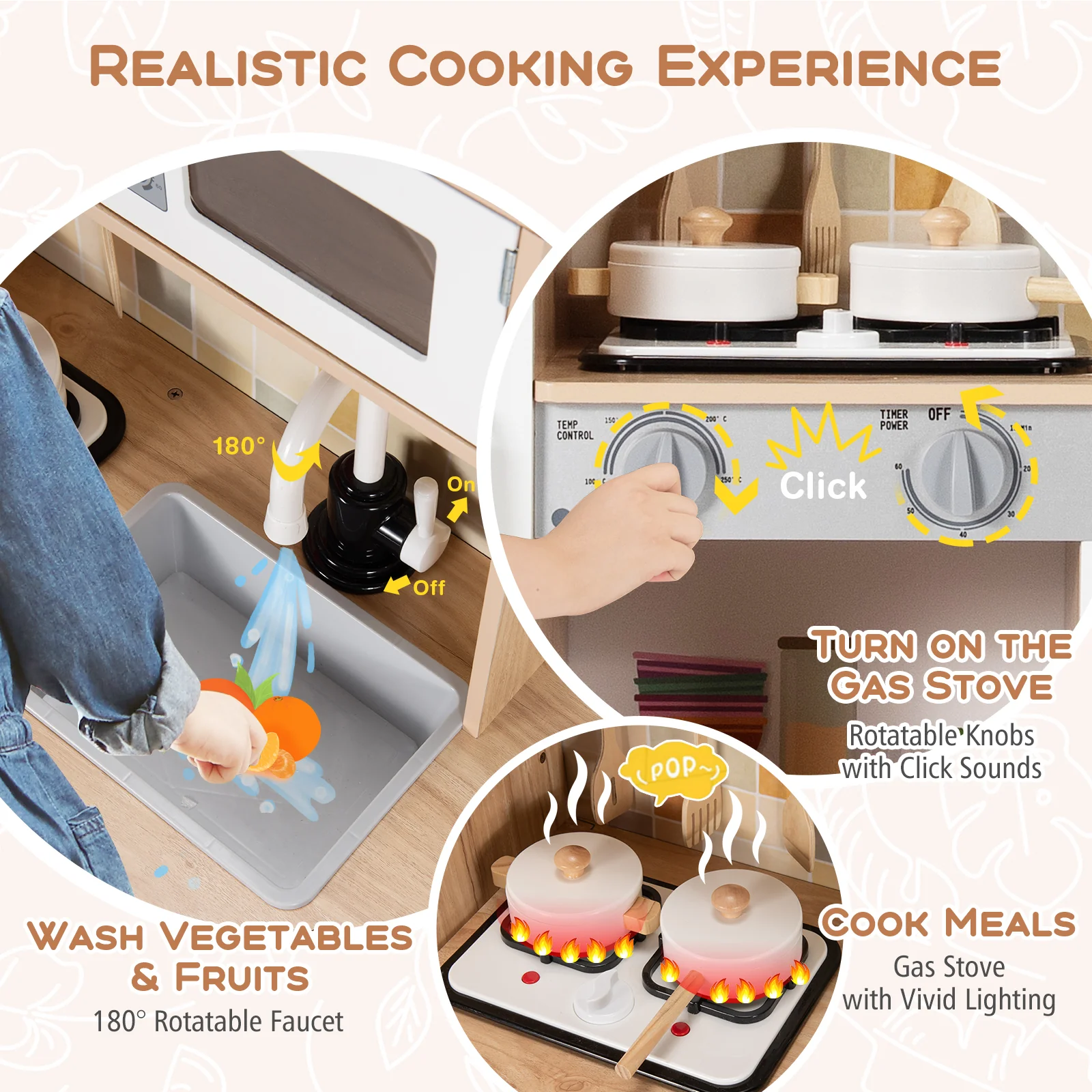 Wooden Kids Kitchen Playset, With Utensils And Sound, White - Image 10