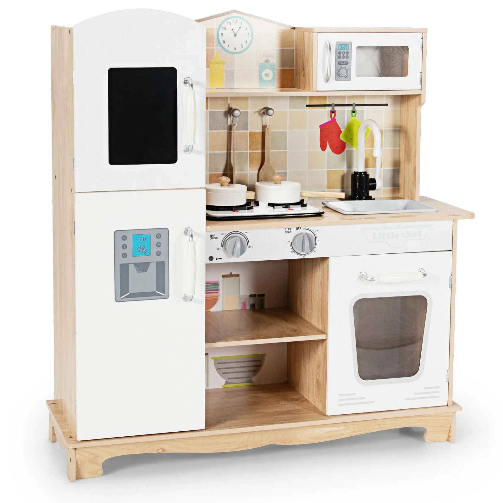 Wooden Kids Kitchen Playset, With Utensils And Sound, White - Image 4