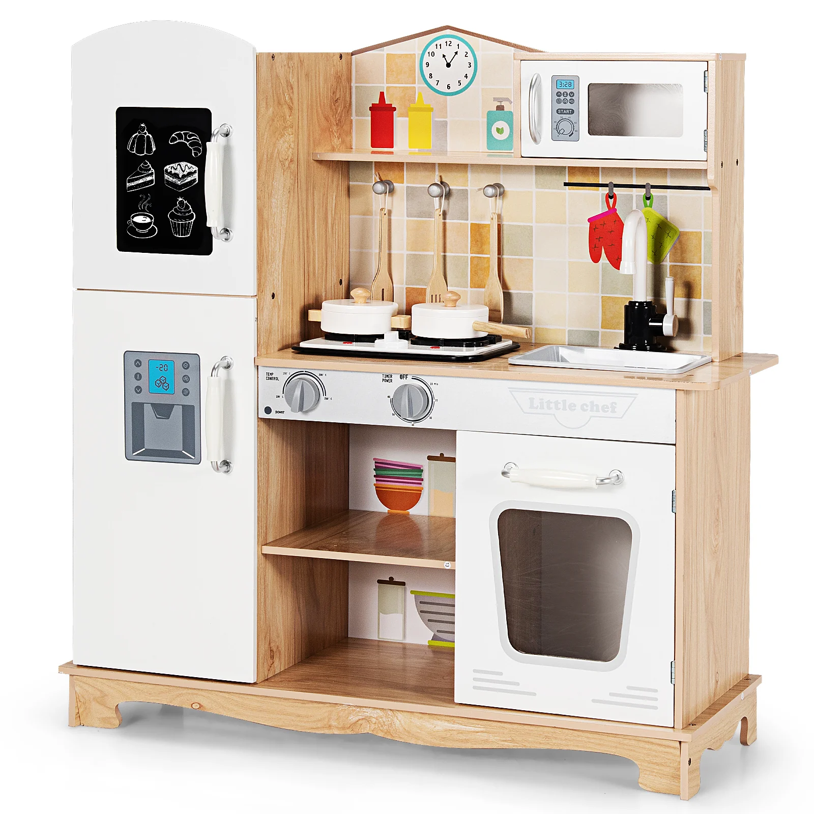 Wooden Kids Kitchen Playset, With Utensils And Sound, White - Image 5