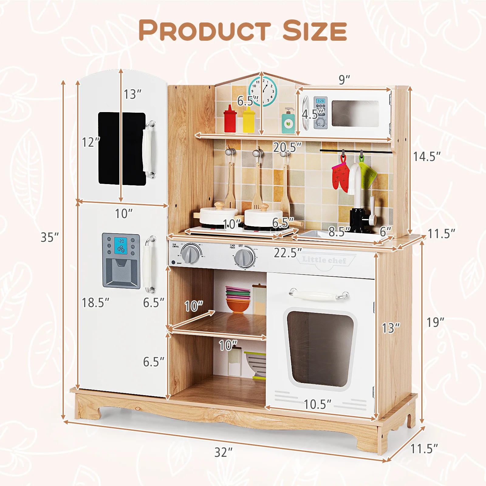 Wooden Kids Kitchen Playset, With Utensils And Sound, White - Image 6