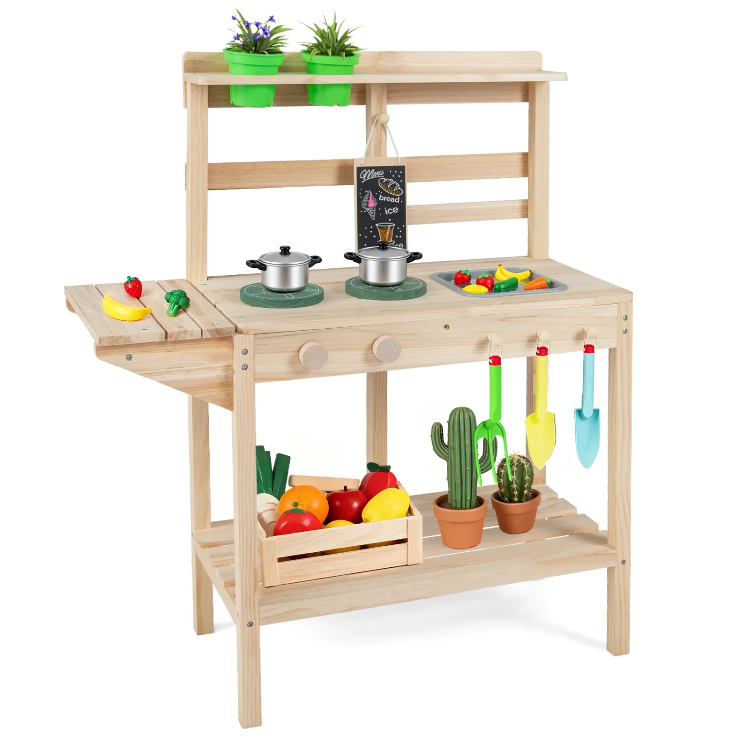 Wooden Kids Play Kitchen Set with Stoves, 3+, Natural