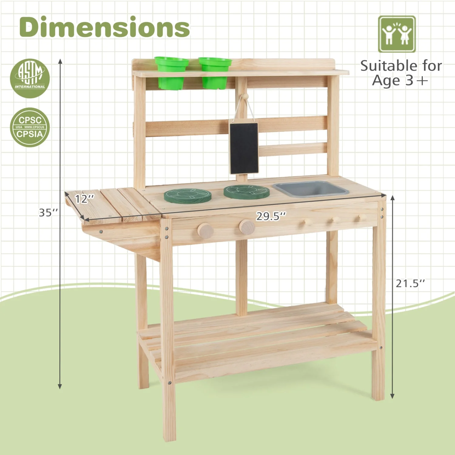 Wooden Kids Play Kitchen Set with Stoves, 3+, Natural - Image 4