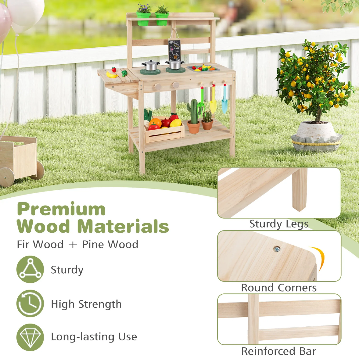 Wooden Kids Play Kitchen Set with Stoves, 3+, Natural - Image 6