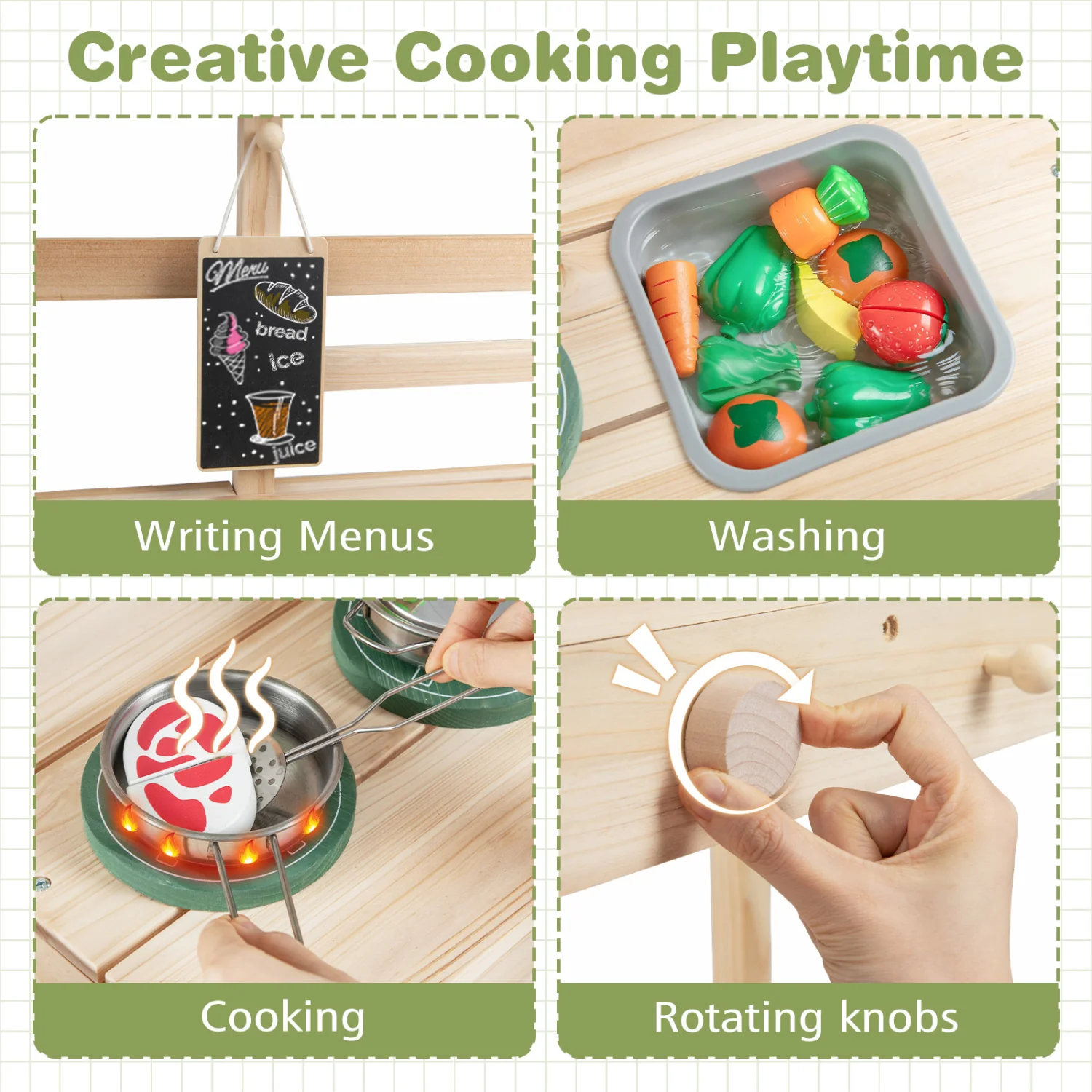 Wooden Kids Play Kitchen Set with Stoves, 3+, Natural - Image 7