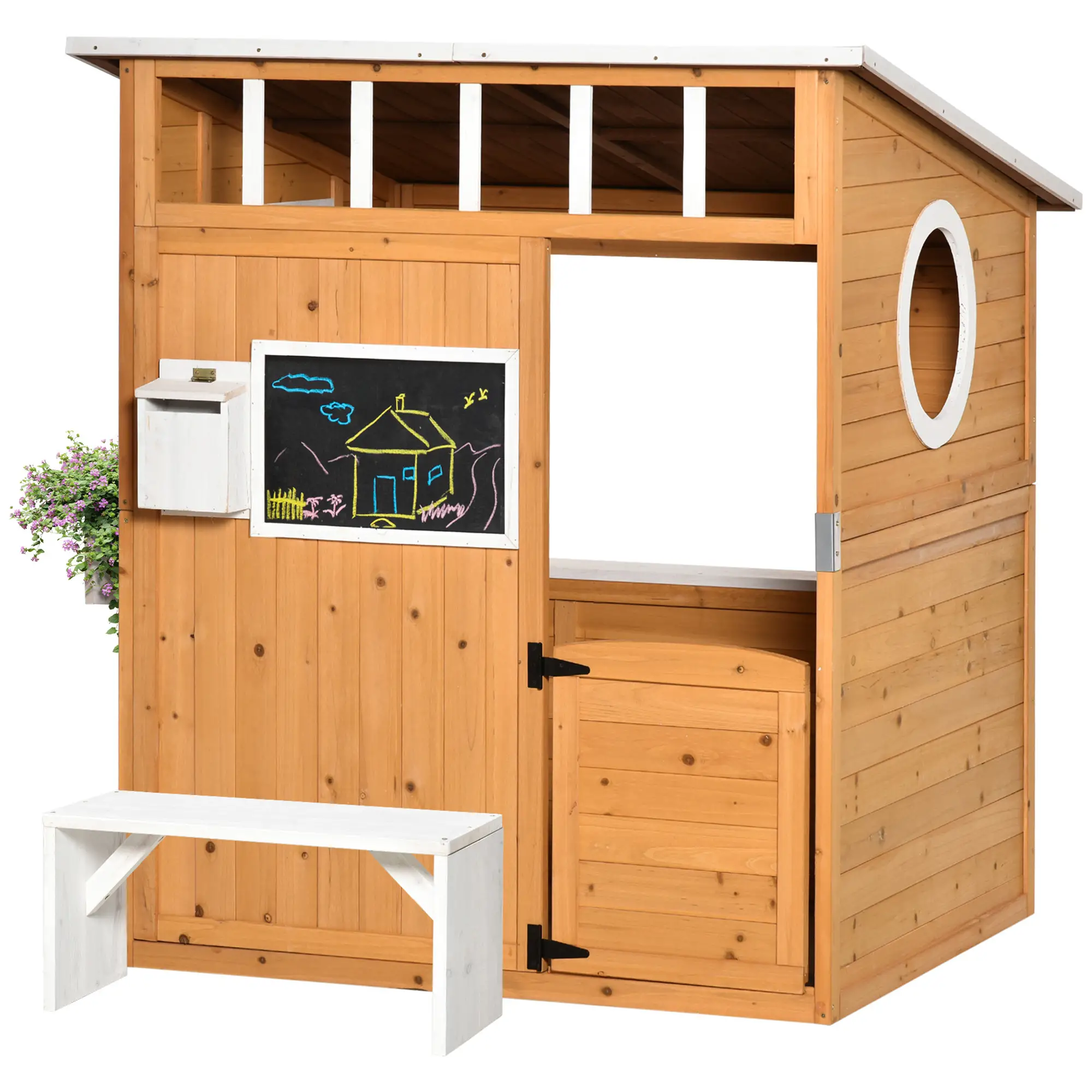 Wooden Kids Playhouse with Door, Windows & Mailbox, Yellow
