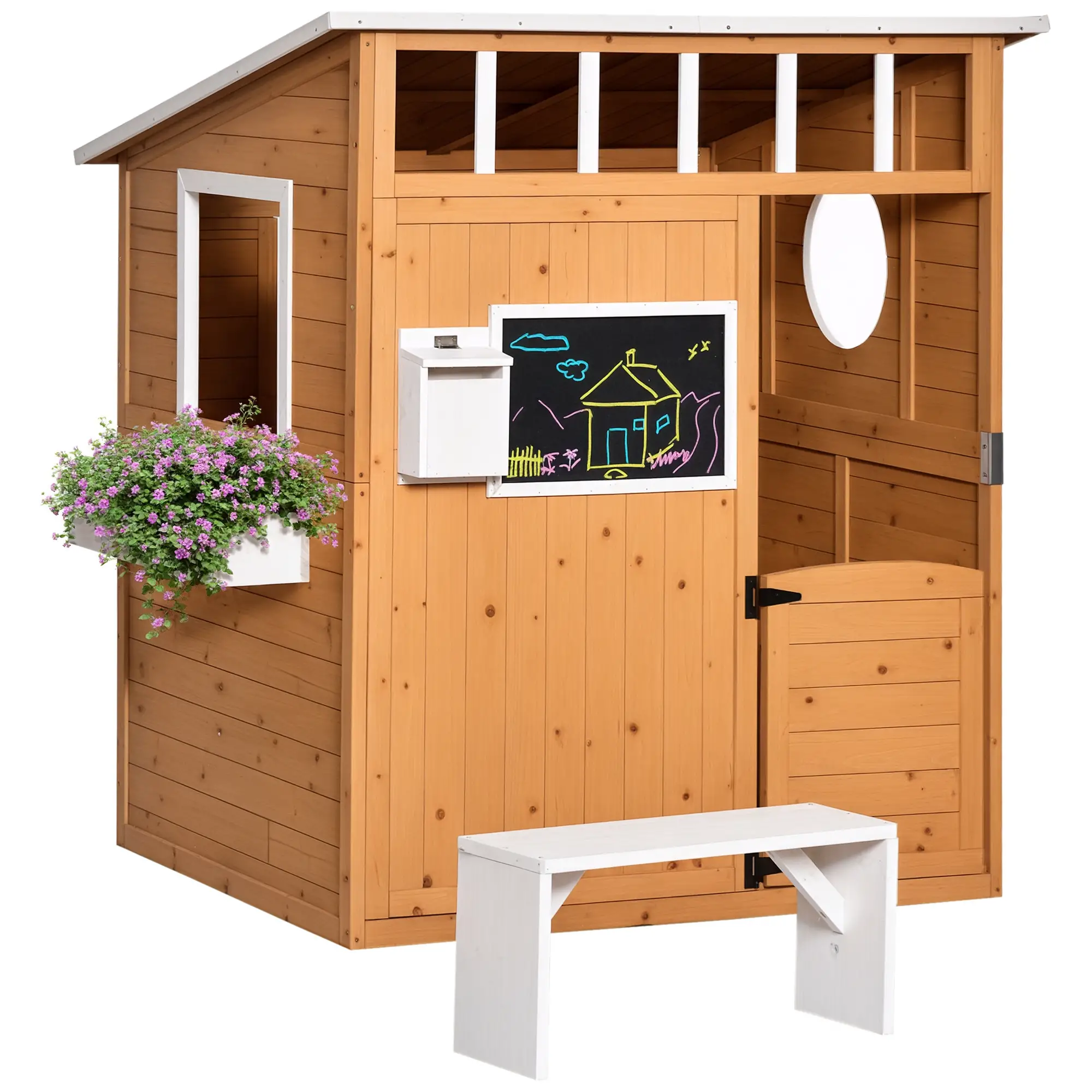 Wooden Kids Playhouse with Door, Windows & Mailbox, Yellow - Image 10