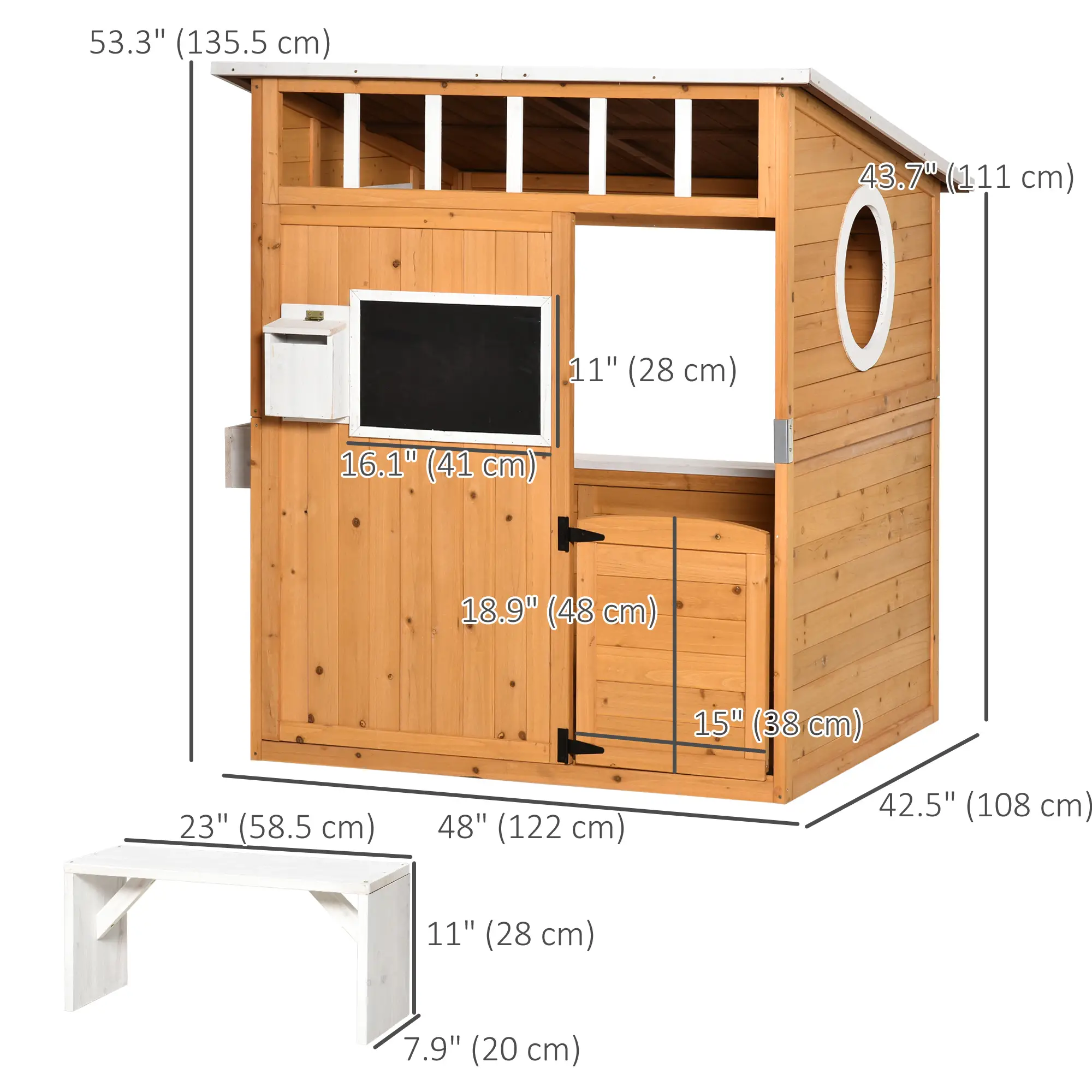 Wooden Kids Playhouse with Door, Windows & Mailbox, Yellow - Image 3