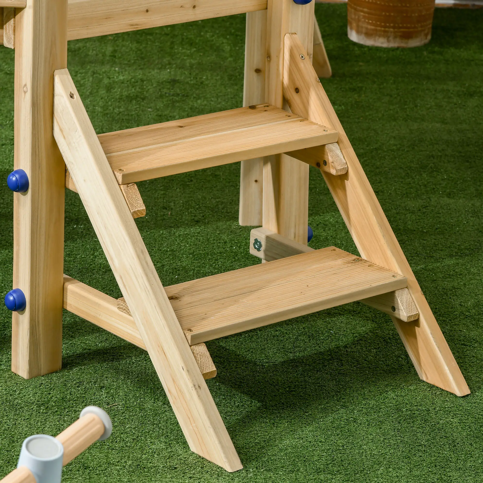 Wooden Kids Swing Set With Slide, Swing Seat, Captain's Wheel, Telescope, Natural - Image 7