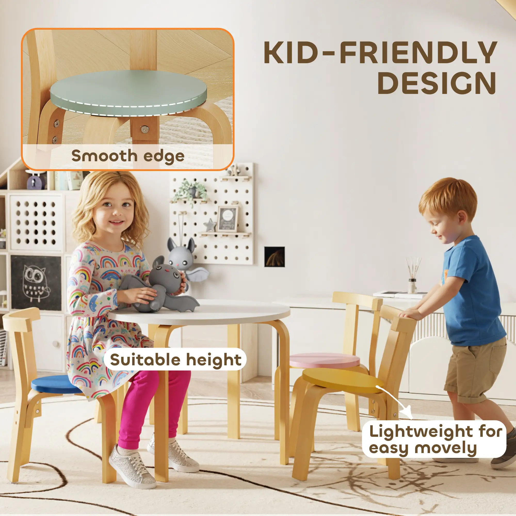 Wooden Kids Table and Chairs Set, for 3-8 Years, Multi-Coloured - Image 5