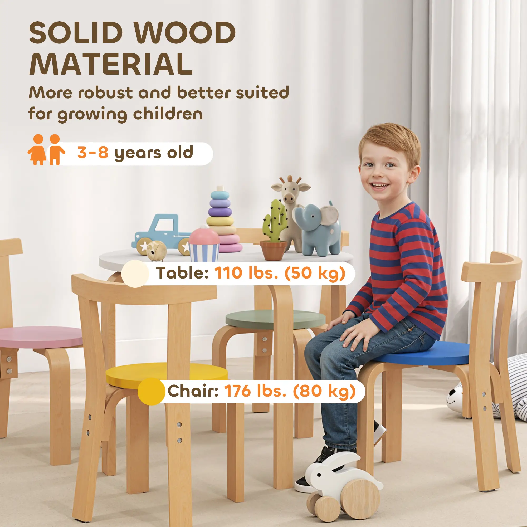 Wooden Kids Table and Chairs Set, for 3-8 Years, Multi-Coloured - Image 6