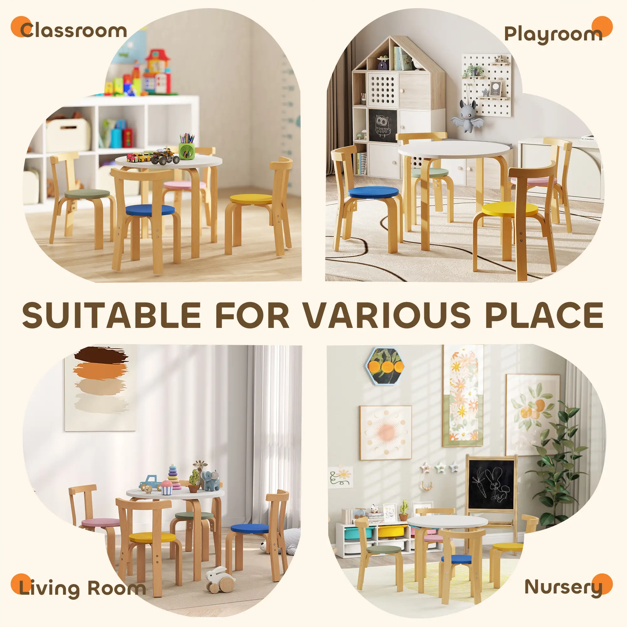 Wooden Kids Table and Chairs Set, for 3-8 Years, Multi-Coloured - Image 7