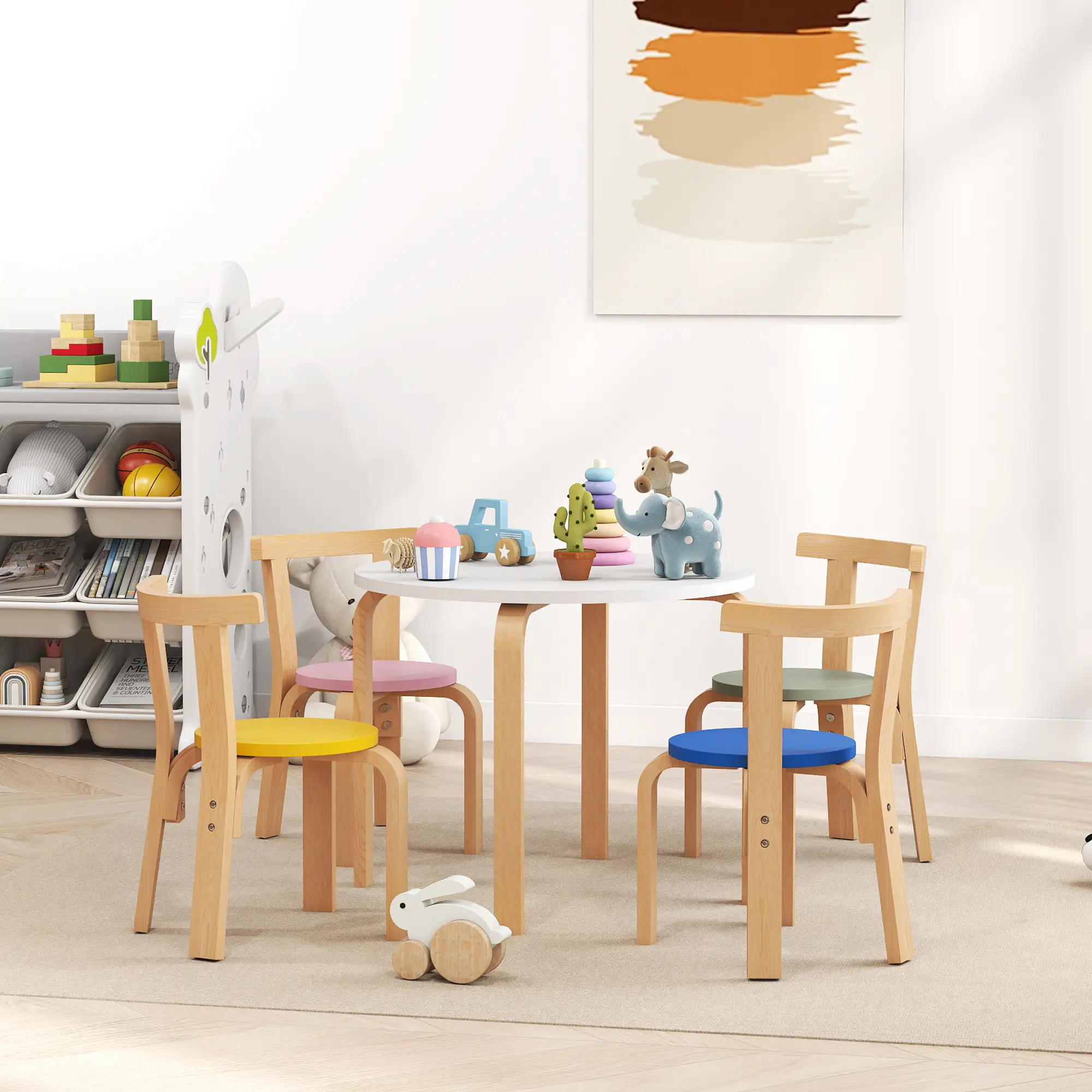 Wooden Kids Table and Chairs Set, for 3-8 Years, Multi-Coloured - Image 8