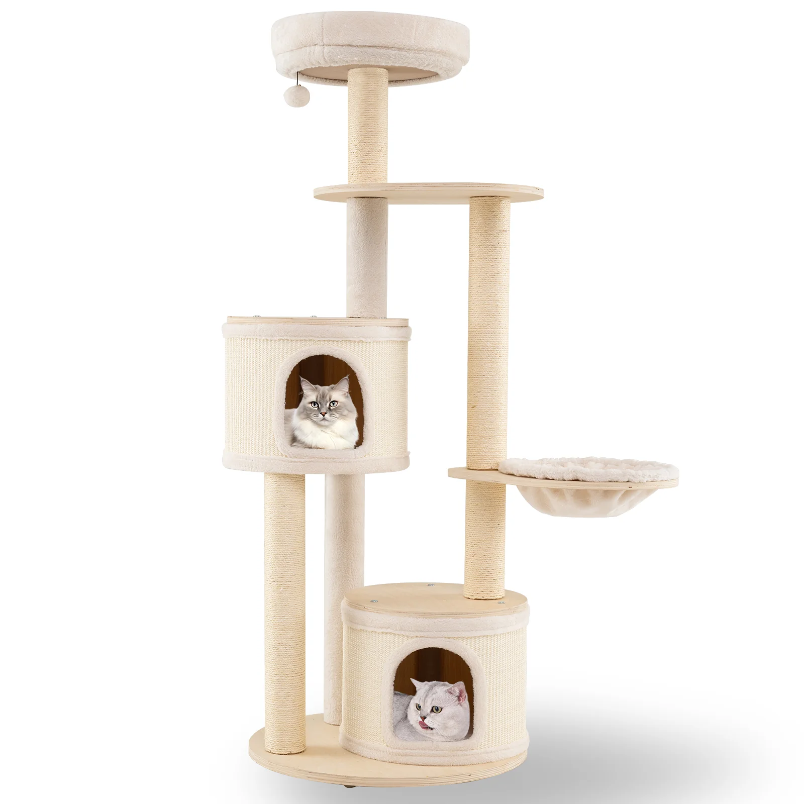 Wooden Kitten Tower with Sisal Scratching Posts and 2 Condos-NA, Natural - Image 4