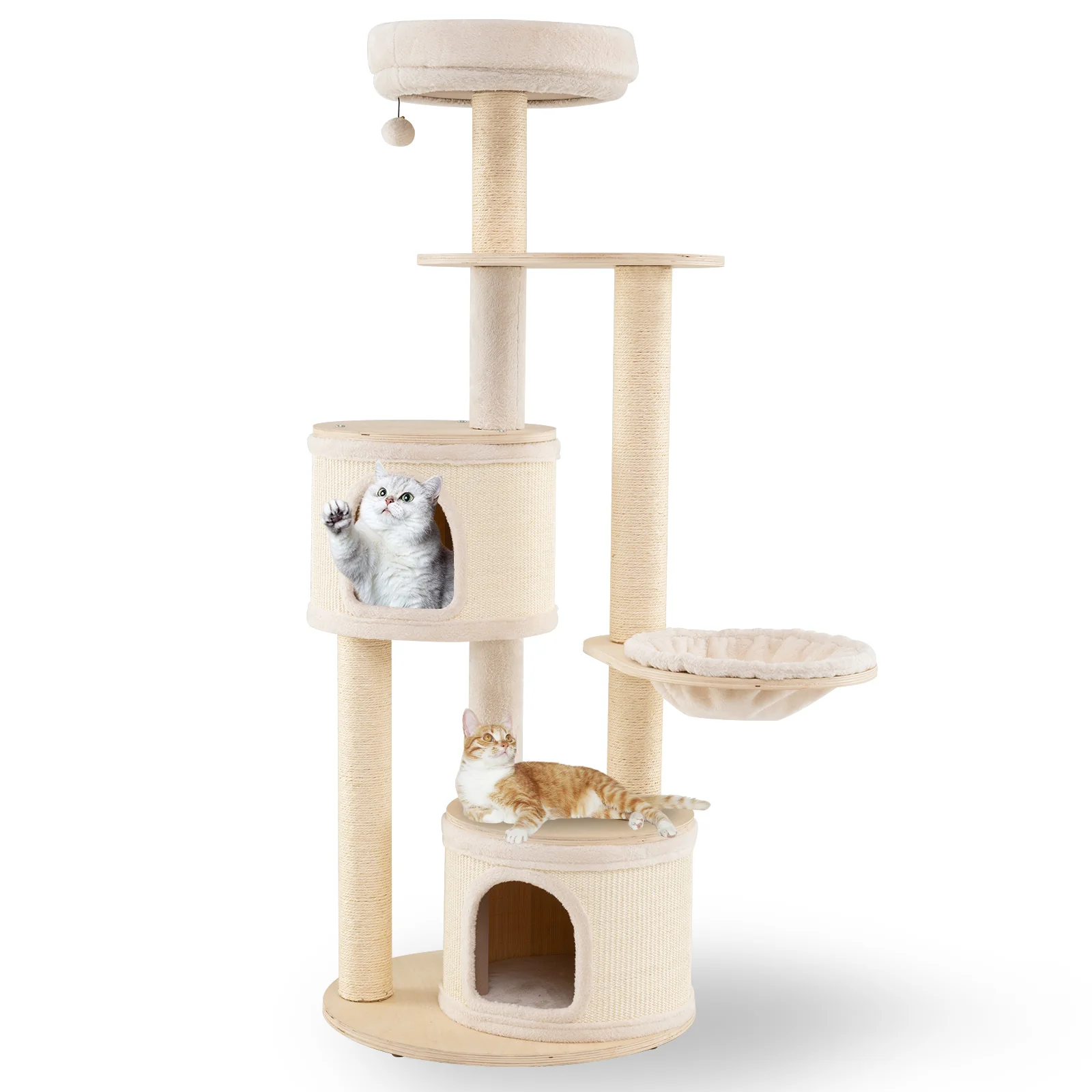 Wooden Kitten Tower with Sisal Scratching Posts and 2 Condos-NA, Natural - Image 5