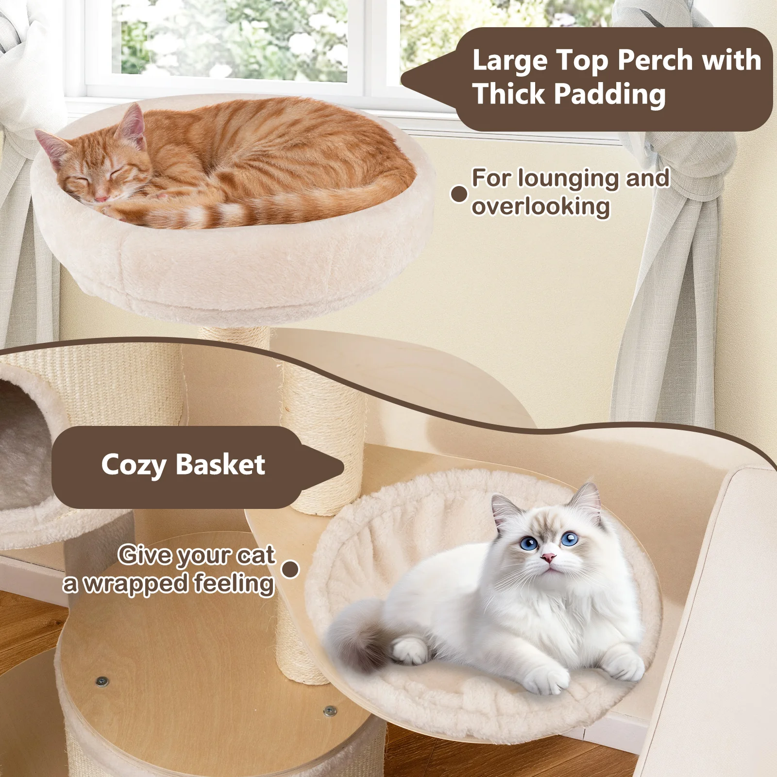Wooden Kitten Tower with Sisal Scratching Posts and 2 Condos-NA, Natural - Image 8