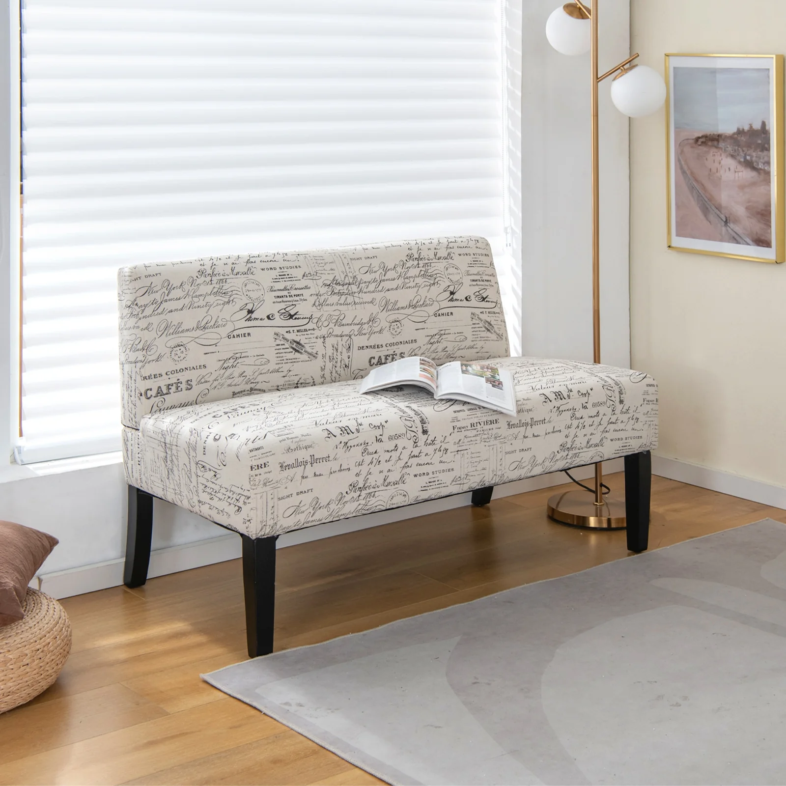 Wooden Leg Armless Loveseat Sofa, White - Image 10