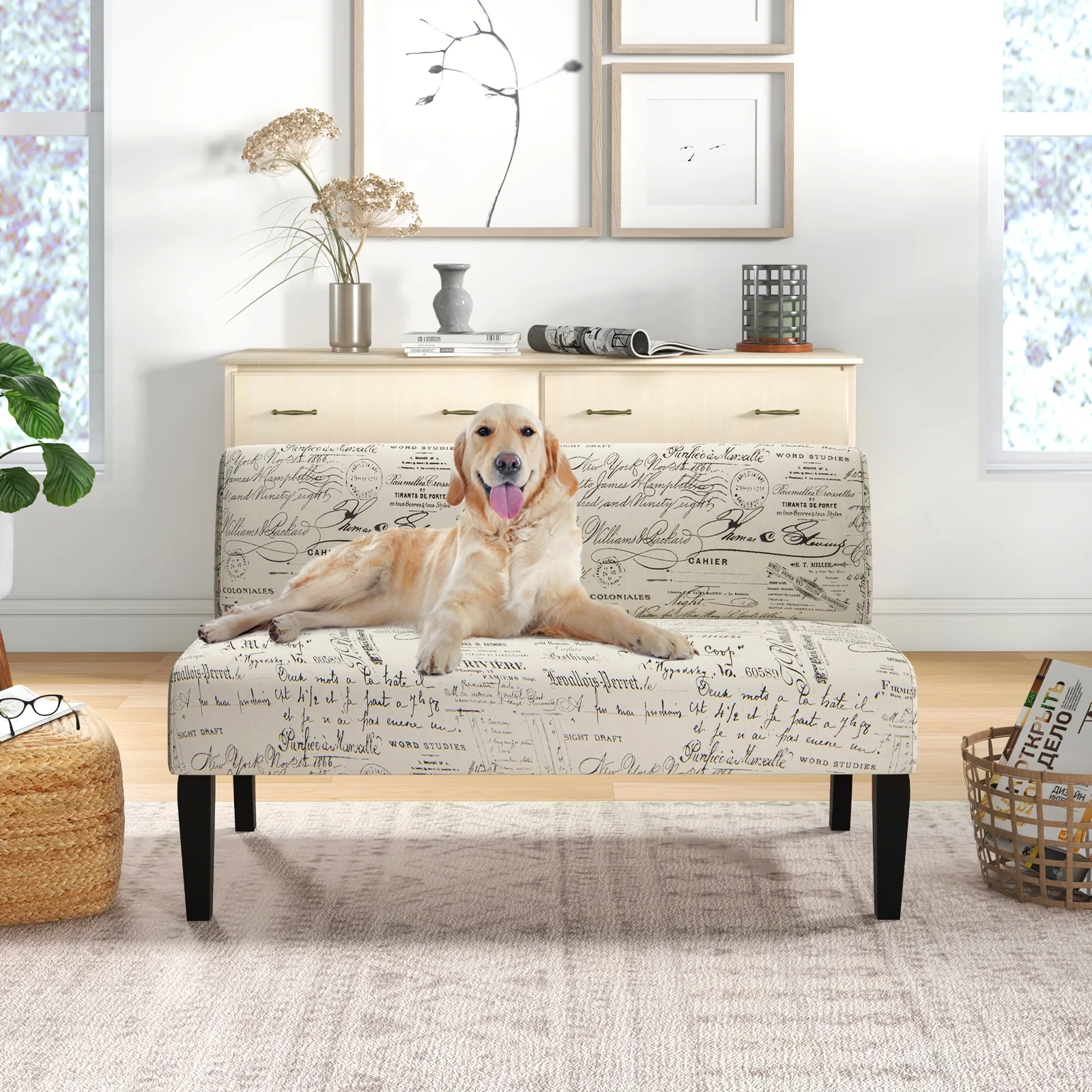 Wooden Leg Armless Loveseat Sofa, White - Image 2