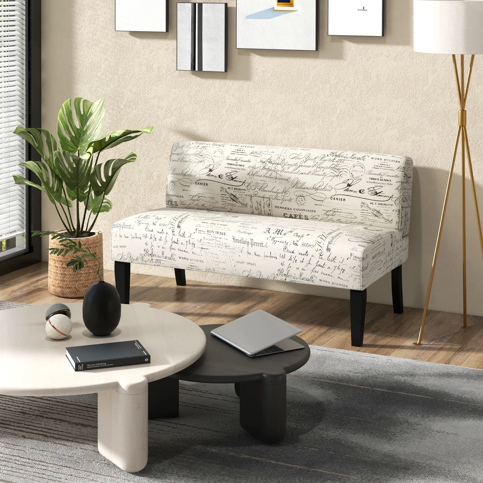 Wooden Leg Armless Loveseat Sofa, White - Image 3