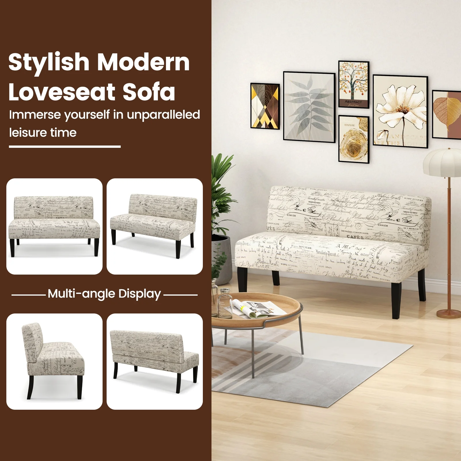 Wooden Leg Armless Loveseat Sofa, White - Image 8