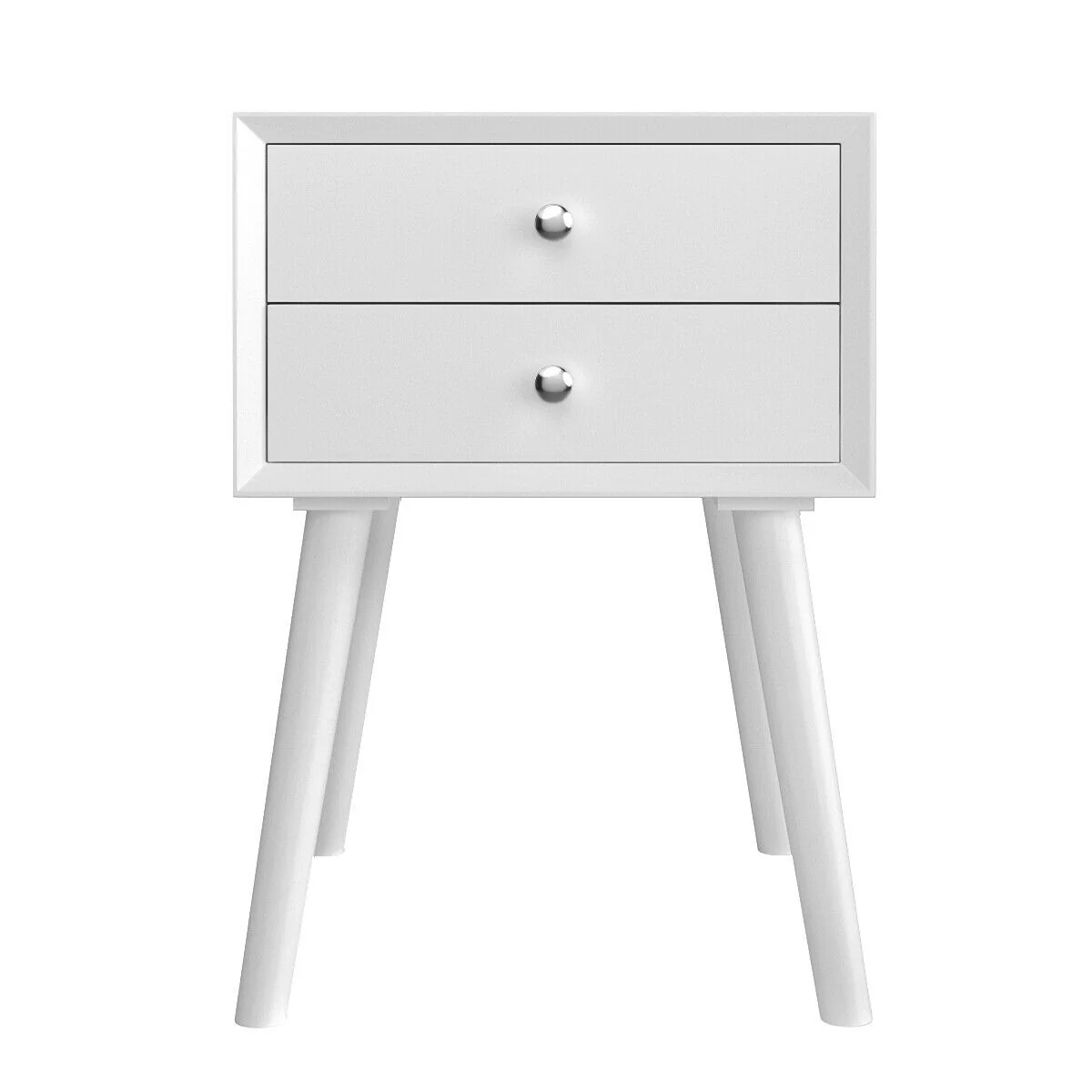 Wooden Nightstand Mid-Century End Side Table with 2 Storage Drawers, White - Image 5