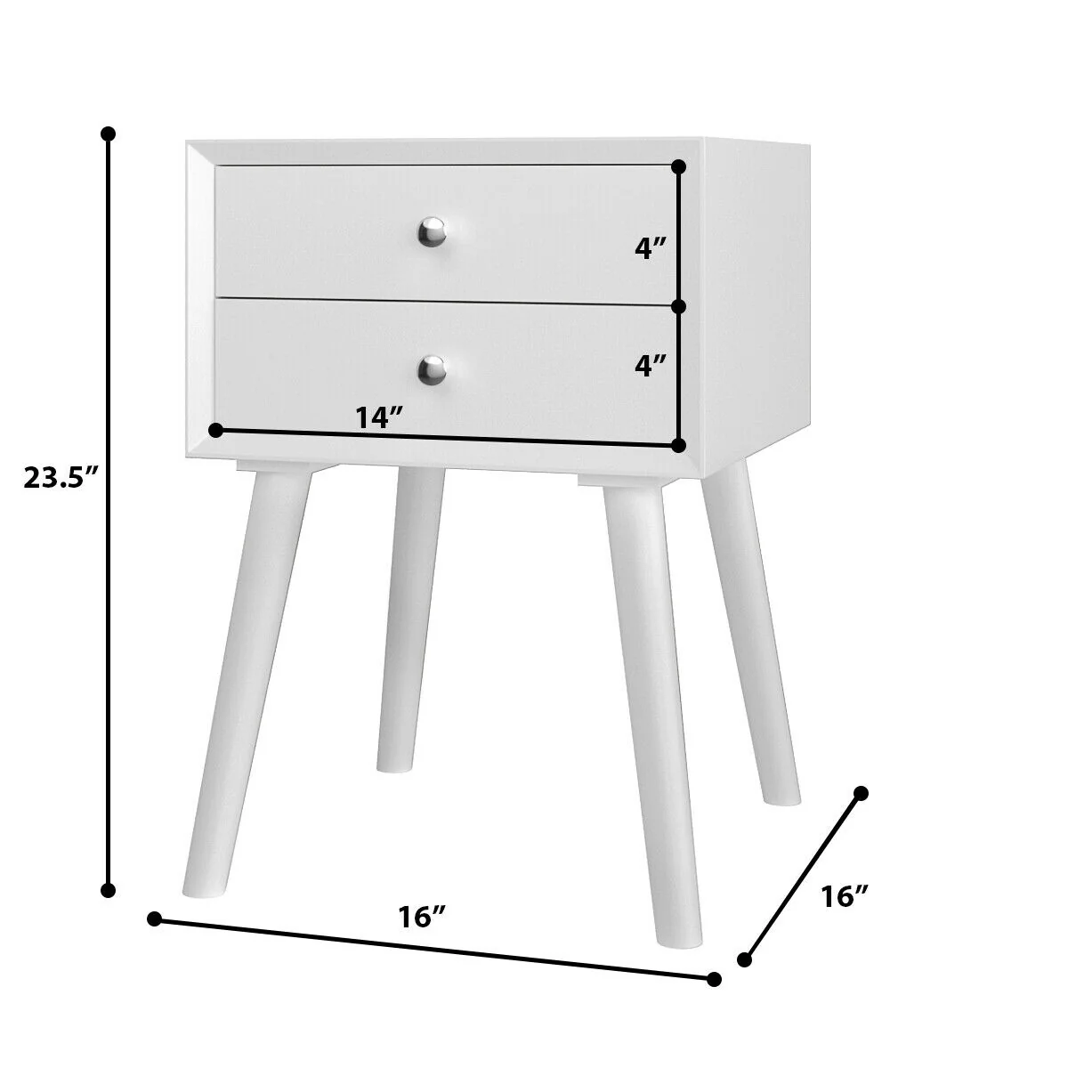 Wooden Nightstand Mid-Century End Side Table with 2 Storage Drawers, White - Image 6