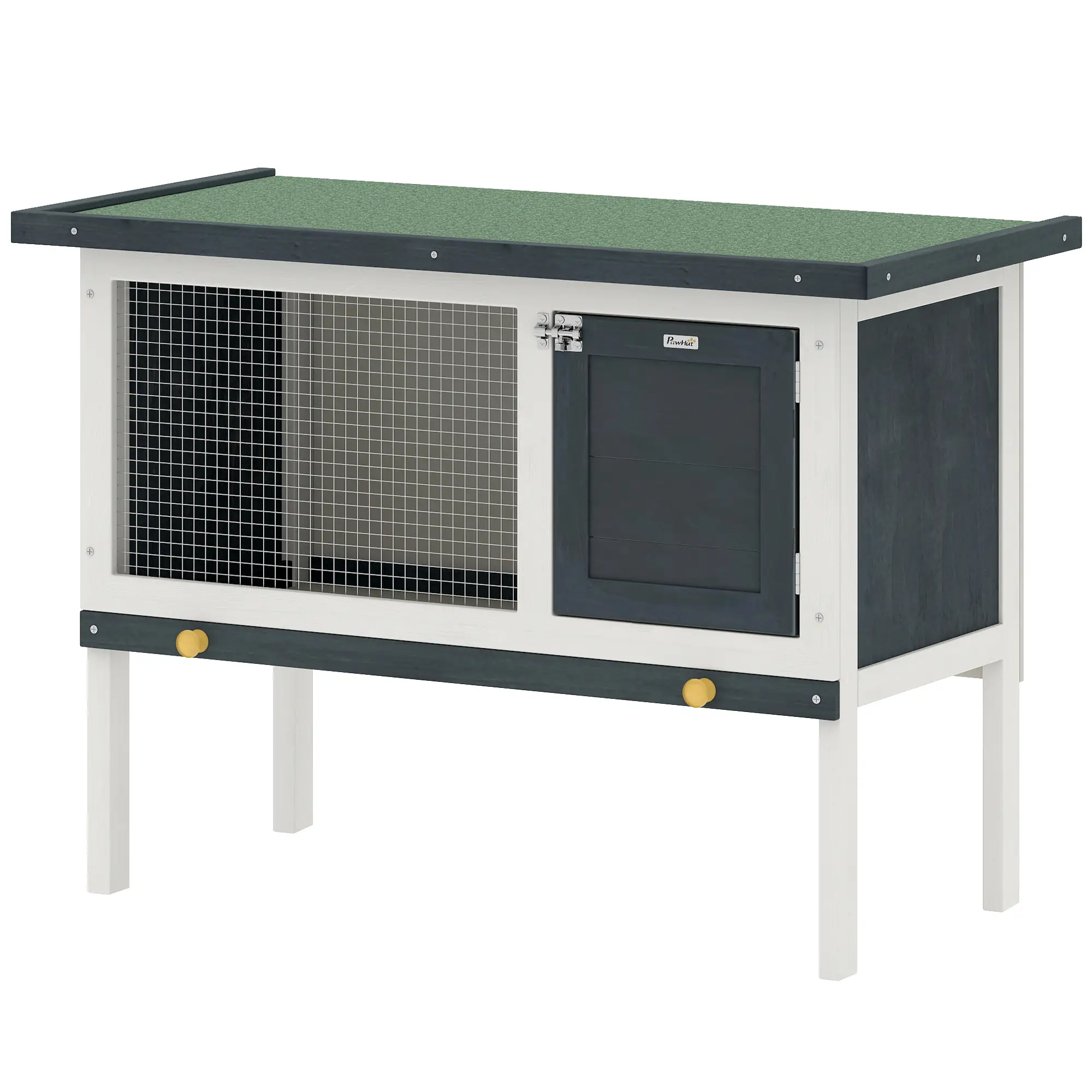 Wooden Outdoor Rabbit Hutch, Slide-Out Tray, Openable Roof, 35" W x 18" D x 26" H, Black
