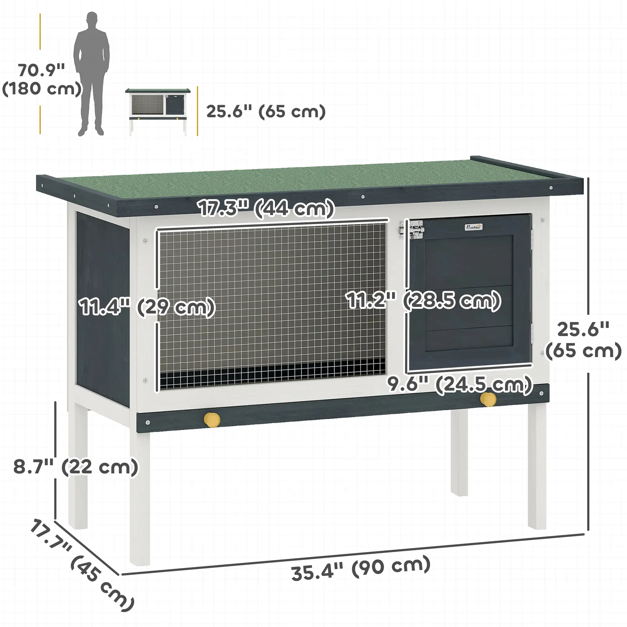 Wooden Outdoor Rabbit Hutch, Slide-Out Tray, Openable Roof, 35" W x 18" D x 26" H, Black - Image 3