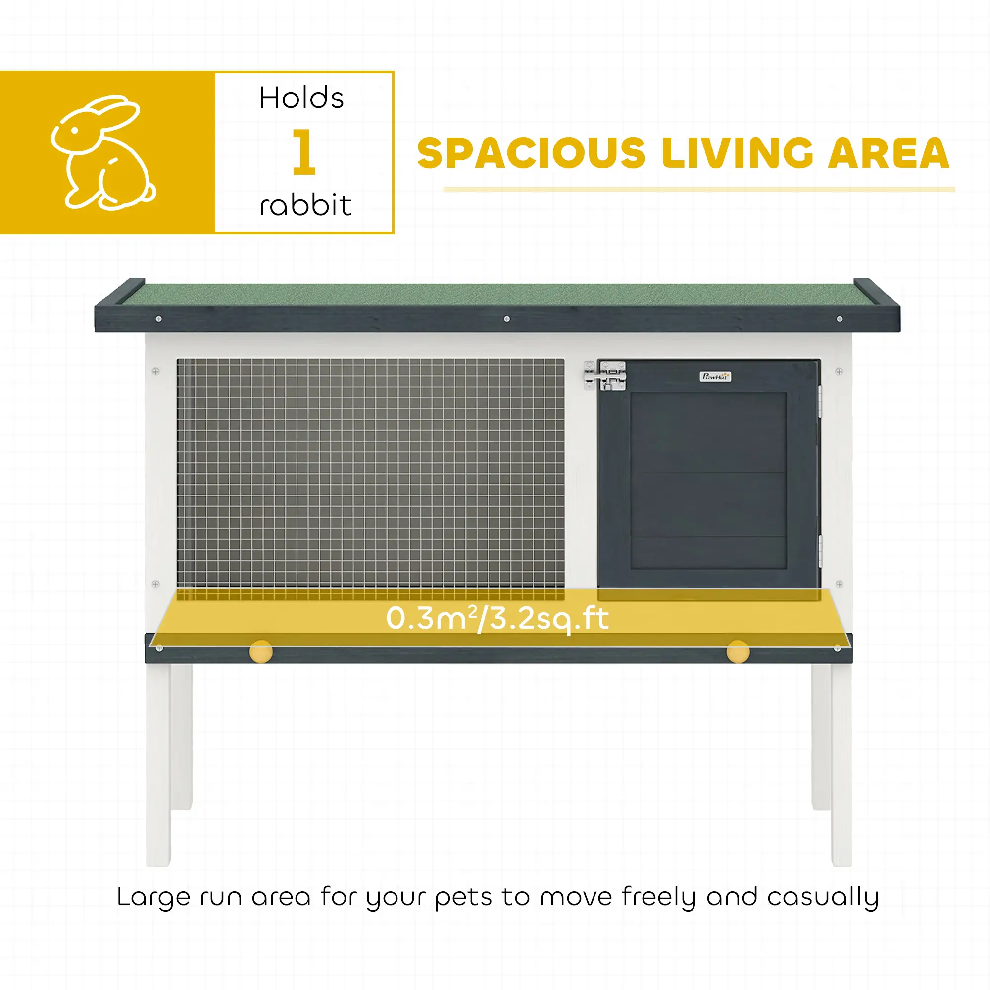 Wooden Outdoor Rabbit Hutch, Slide-Out Tray, Openable Roof, 35" W x 18" D x 26" H, Black - Image 4