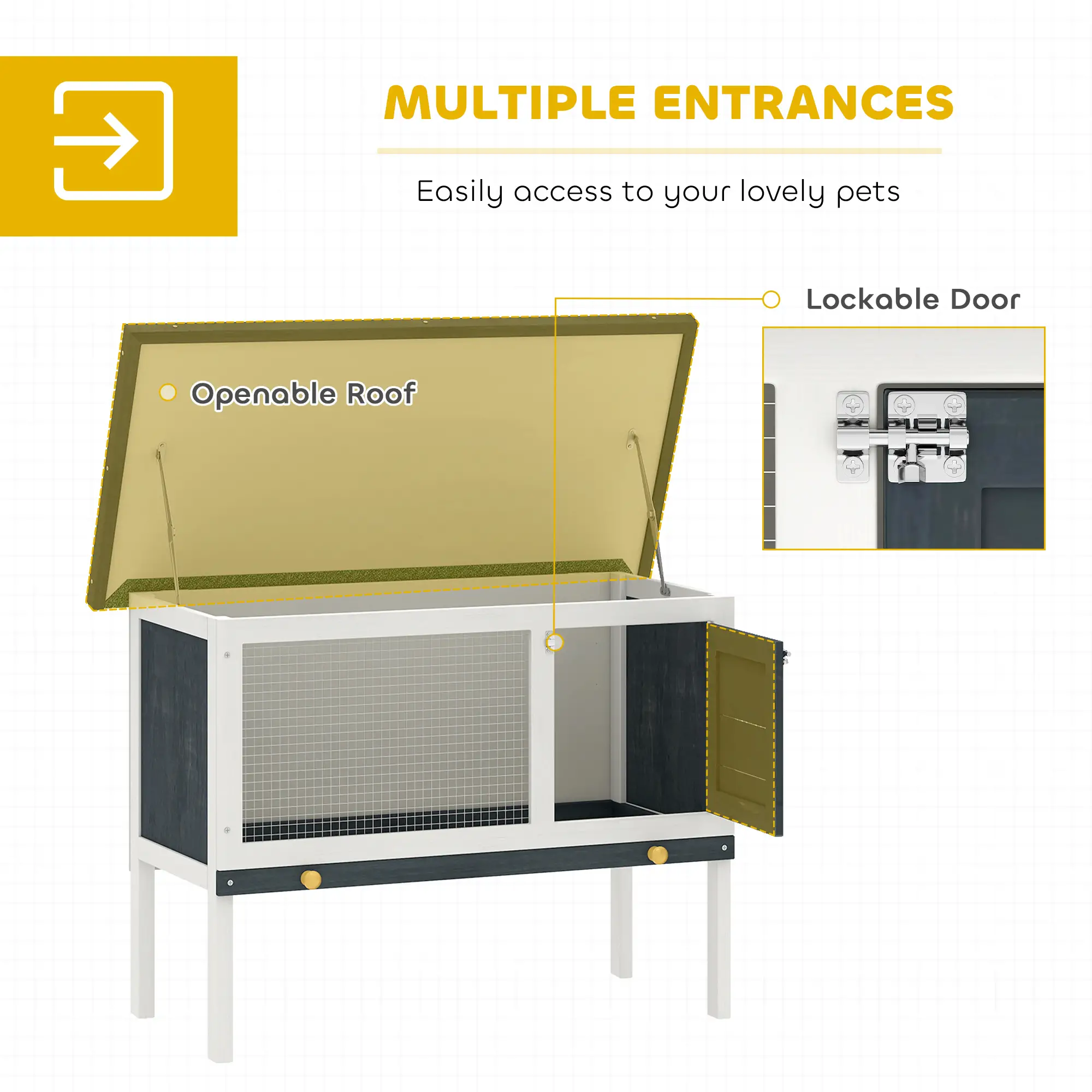 Wooden Outdoor Rabbit Hutch, Slide-Out Tray, Openable Roof, 35" W x 18" D x 26" H, Black - Image 5