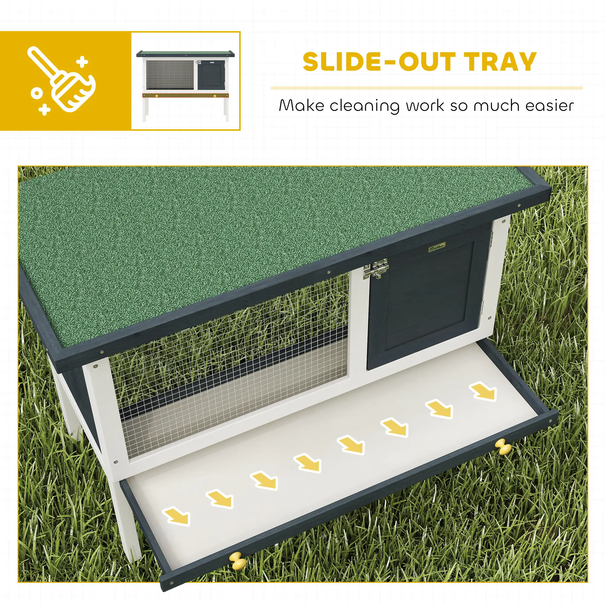 Wooden Outdoor Rabbit Hutch, Slide-Out Tray, Openable Roof, 35" W x 18" D x 26" H, Black - Image 6