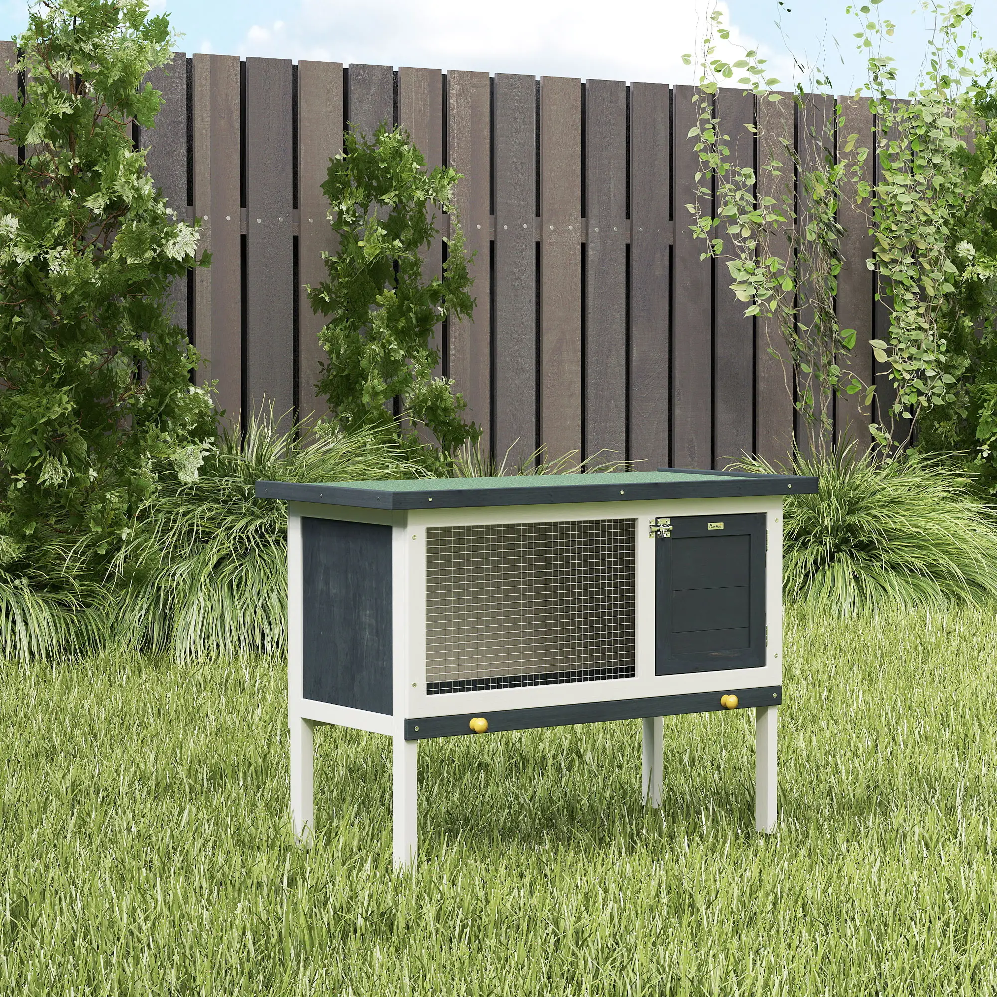 Wooden Outdoor Rabbit Hutch, Slide-Out Tray, Openable Roof, 35" W x 18" D x 26" H, Black - Image 9