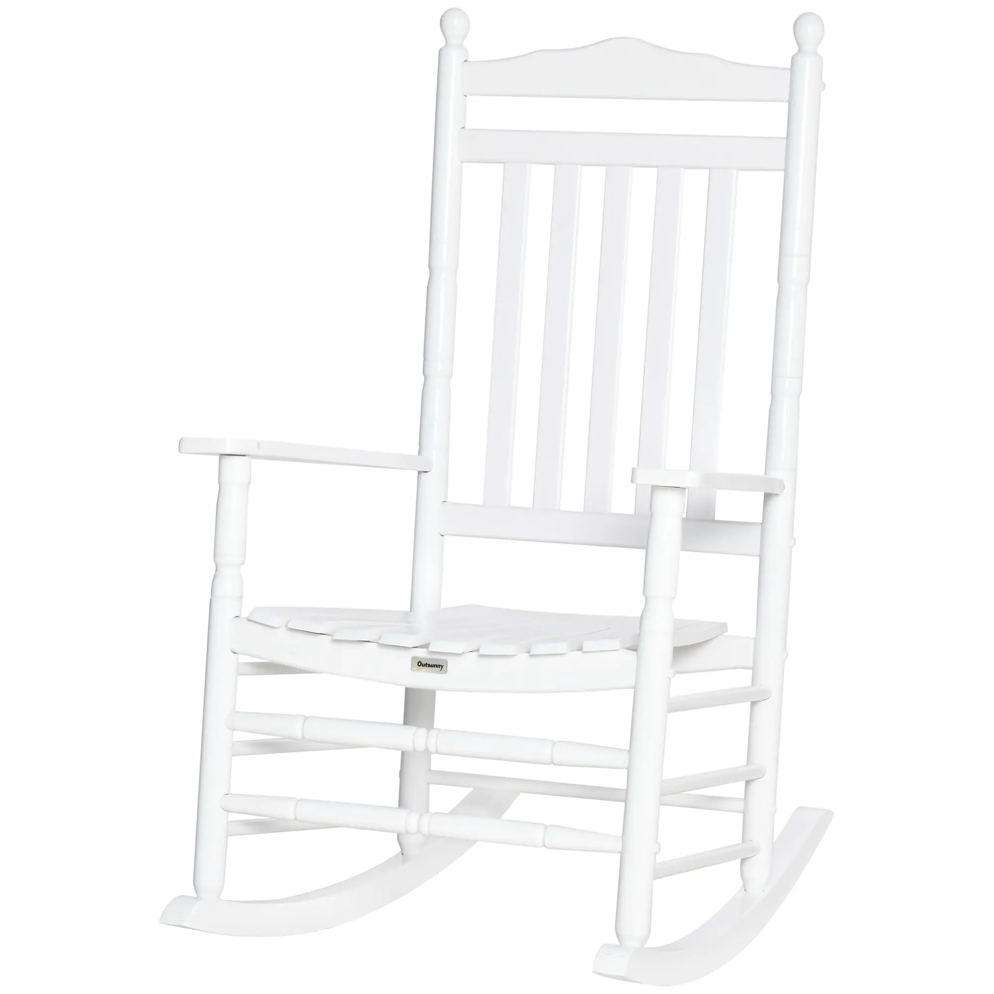 Wooden Outdoor Rocking Chair, Patio Chair with Slatted Back, White