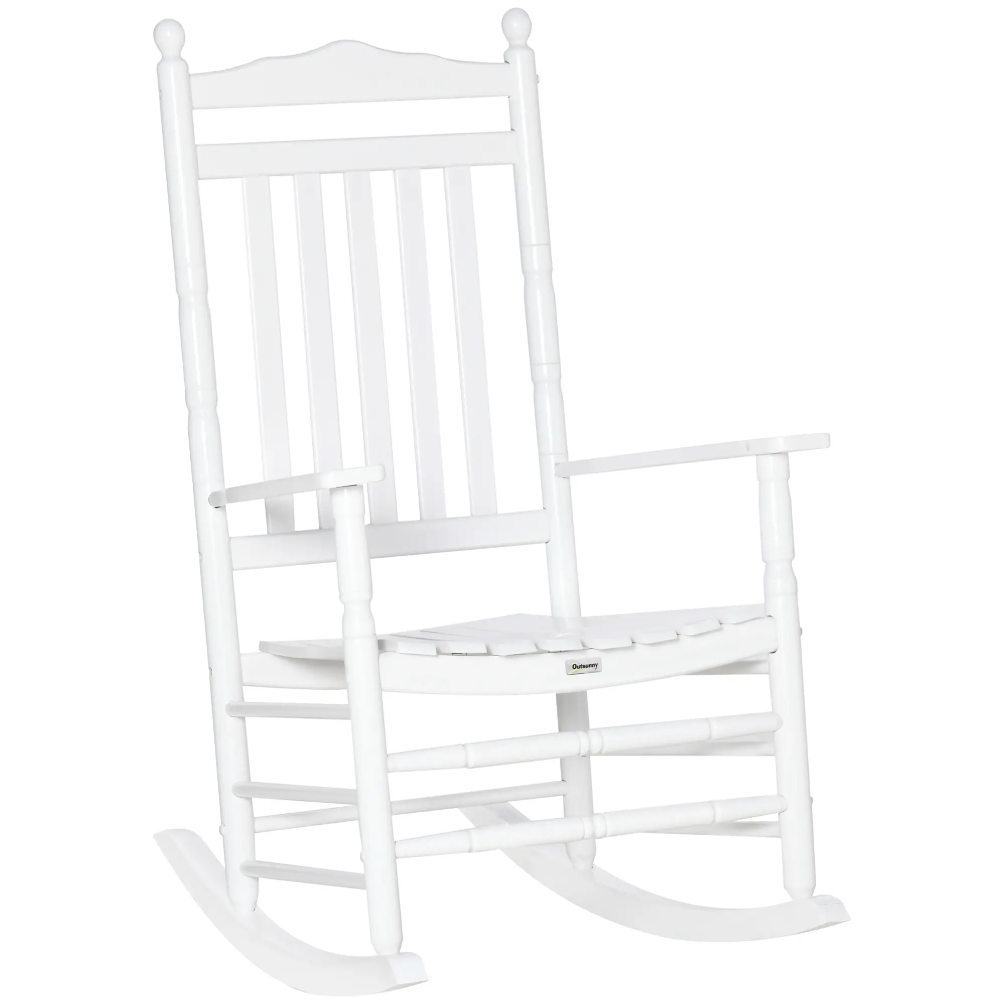 Wooden Outdoor Rocking Chair, Patio Chair with Slatted Back, White - Image 11