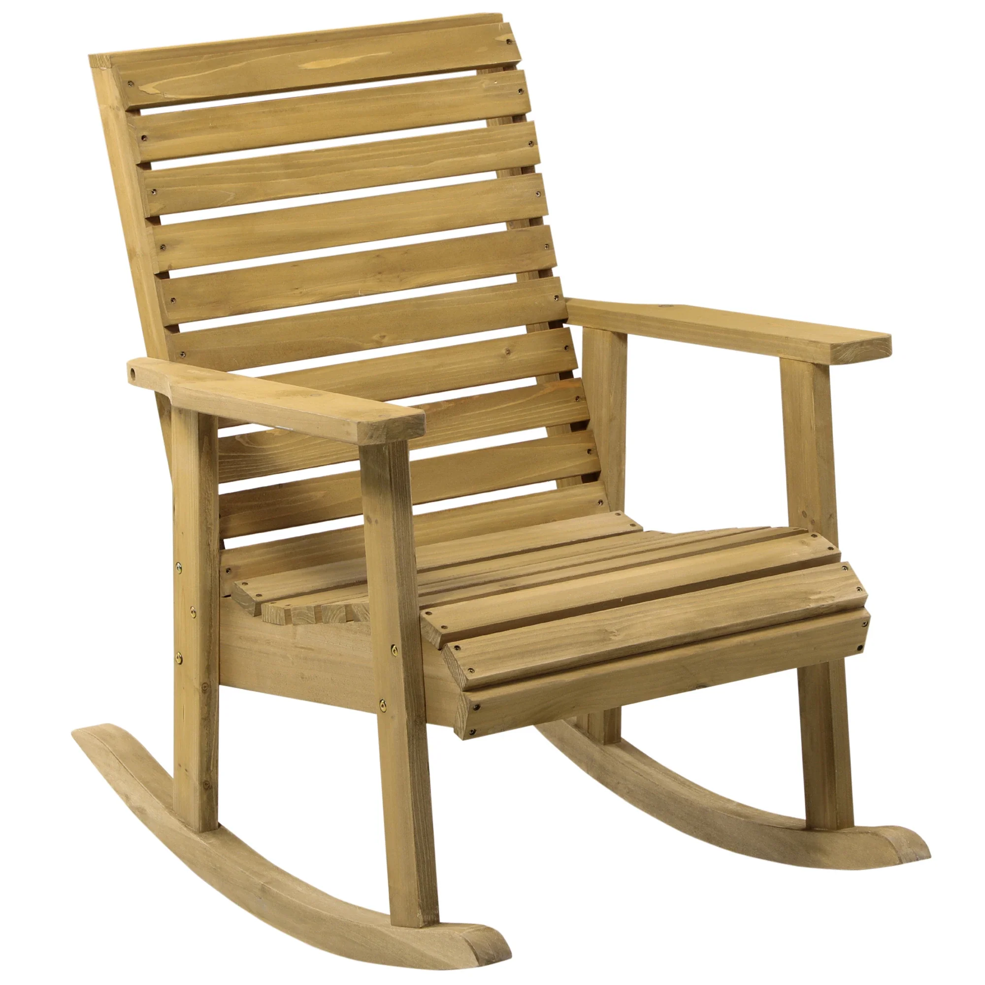 Wooden Outdoor Rocking Chair, Traditional Patio Rocker, Light Brown