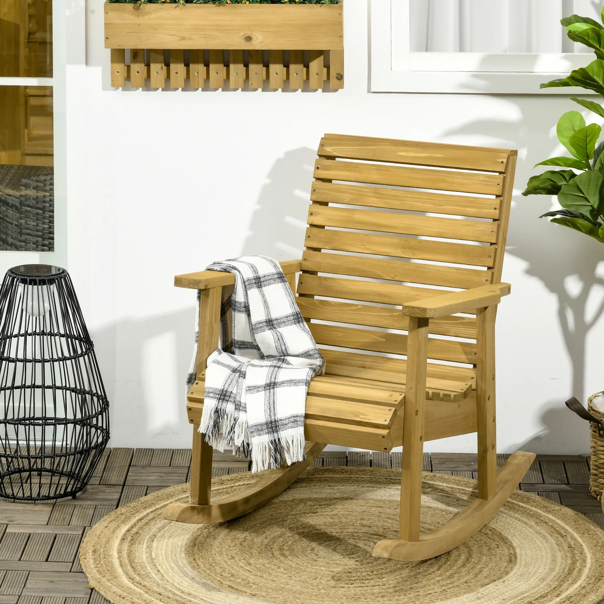 Wooden Outdoor Rocking Chair, Traditional Patio Rocker, Light Brown - Image 2