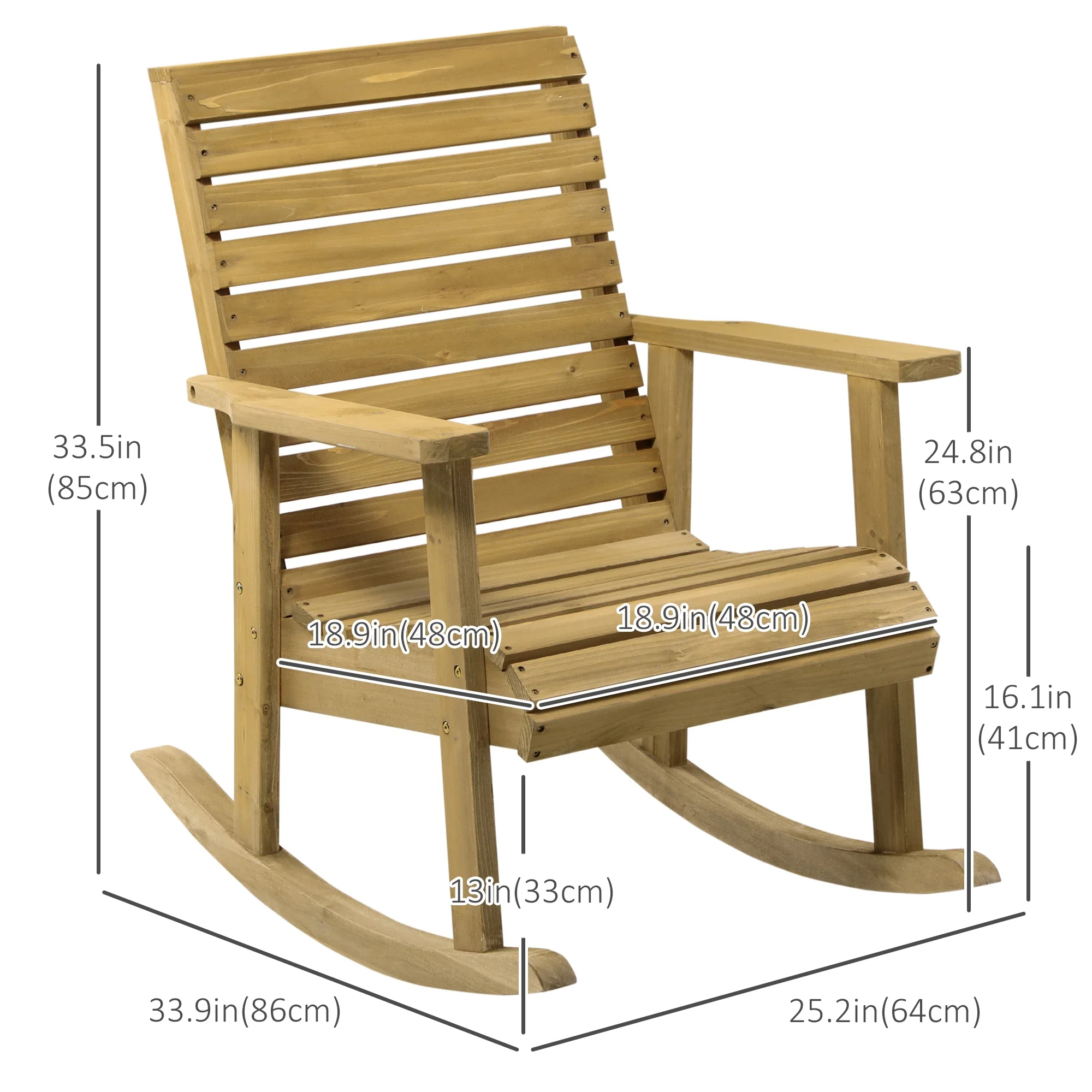 Wooden Outdoor Rocking Chair, Traditional Patio Rocker, Light Brown - Image 3