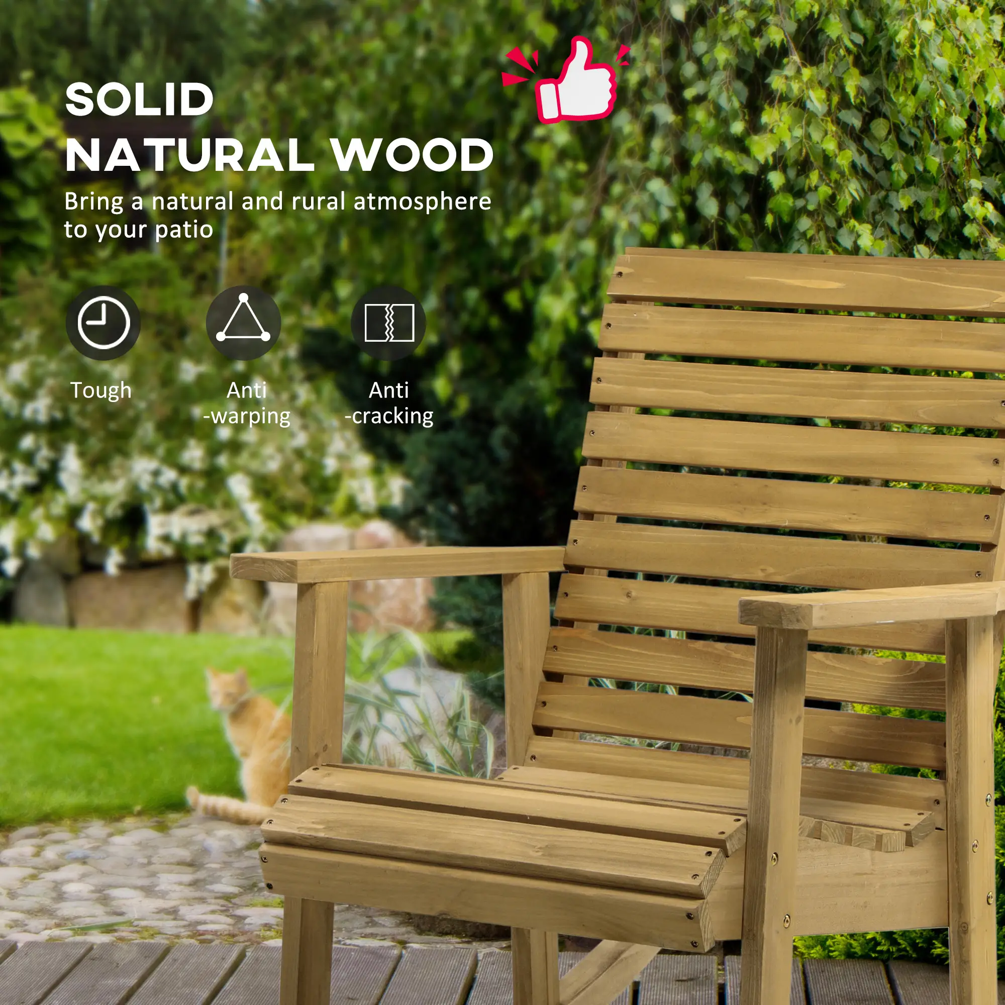 Wooden Outdoor Rocking Chair, Traditional Patio Rocker, Light Brown - Image 4