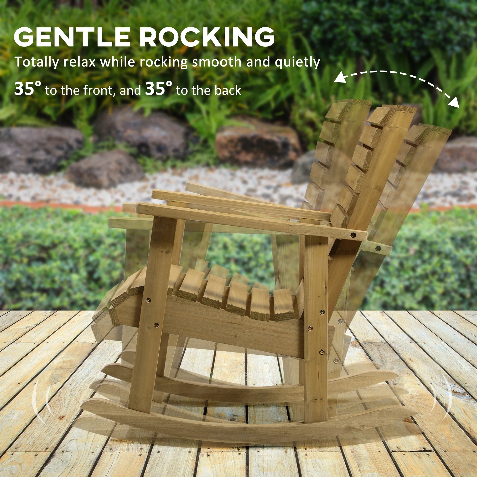 Wooden Outdoor Rocking Chair, Traditional Patio Rocker, Light Brown - Image 5