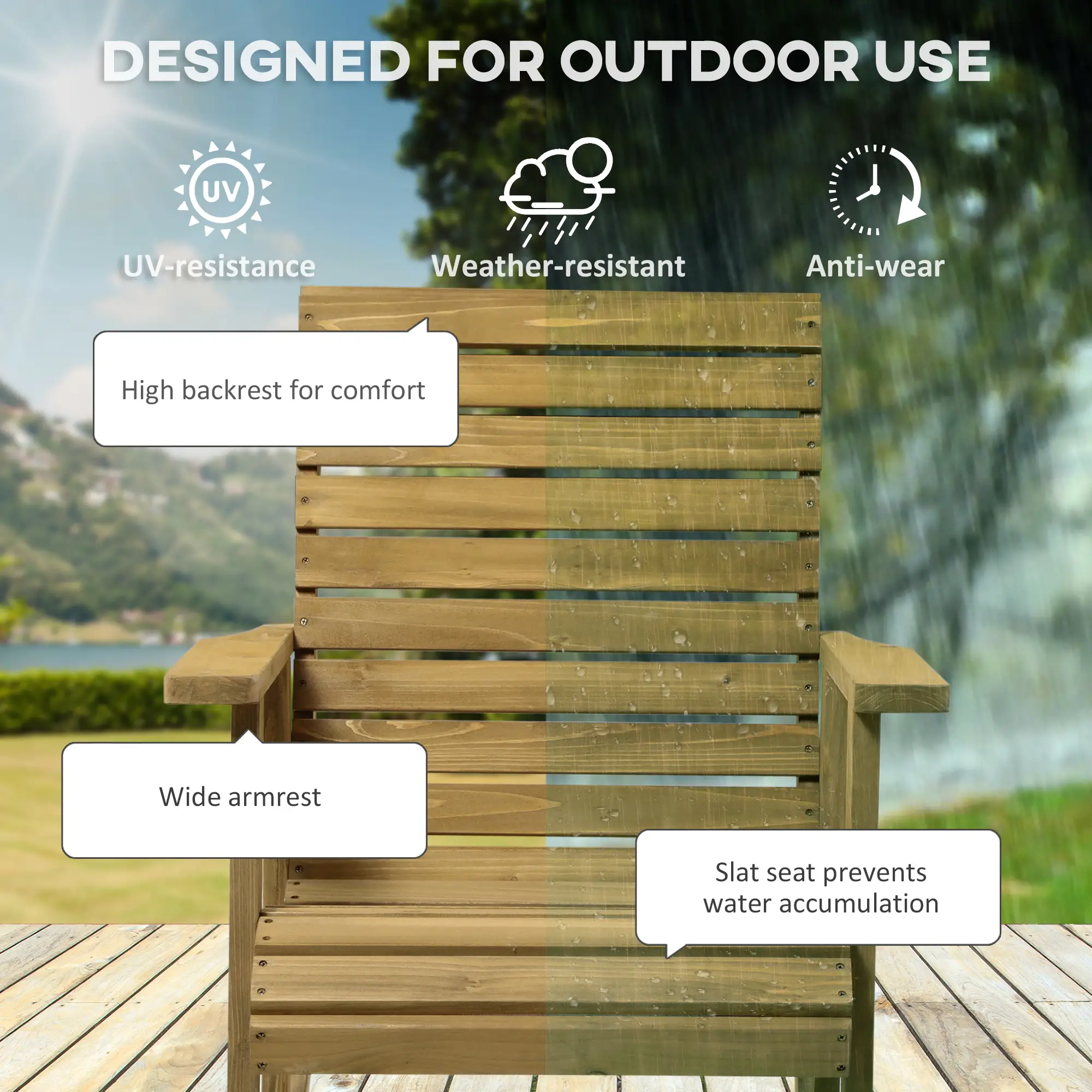 Wooden Outdoor Rocking Chair, Traditional Patio Rocker, Light Brown - Image 6