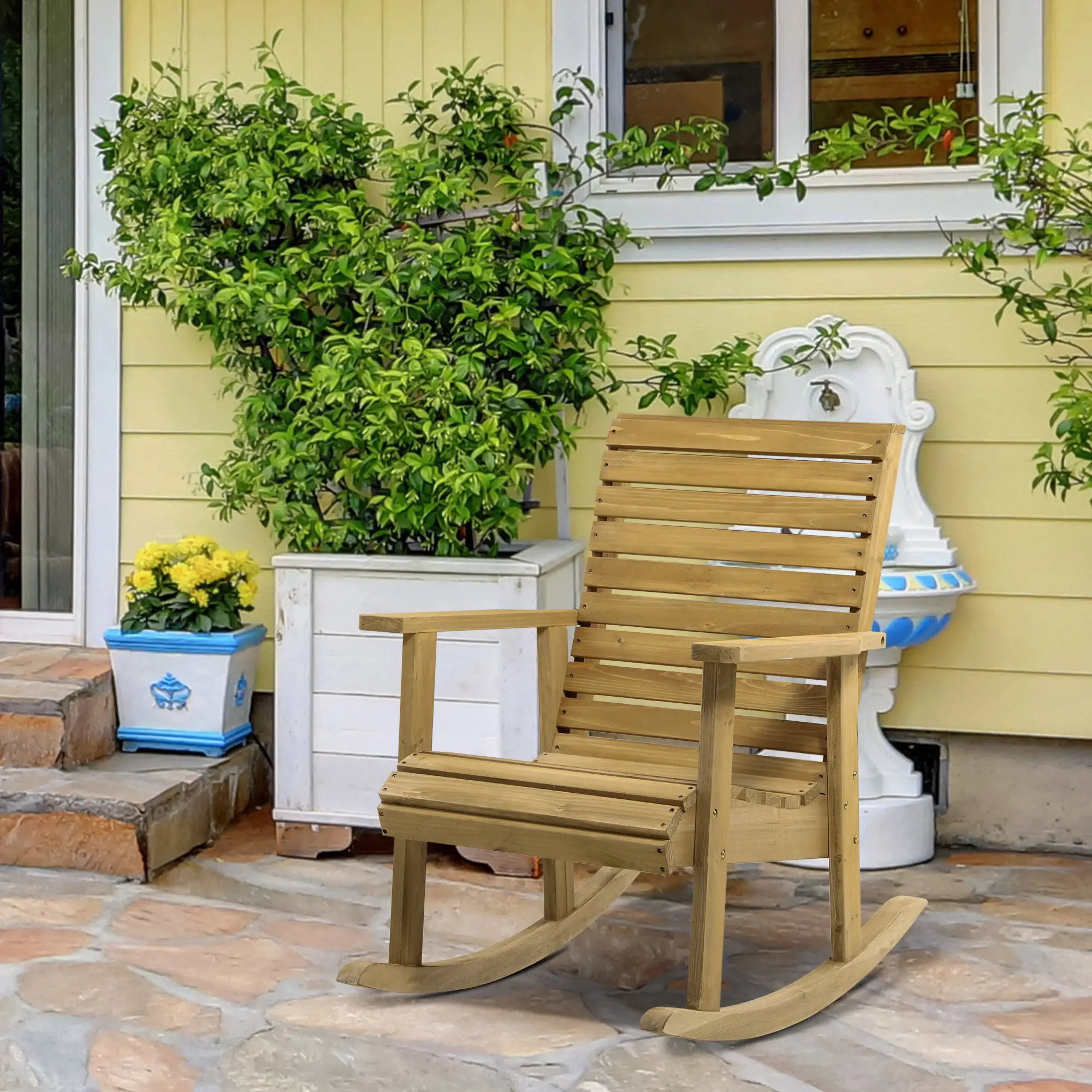 Wooden Outdoor Rocking Chair, Traditional Patio Rocker, Light Brown - Image 8