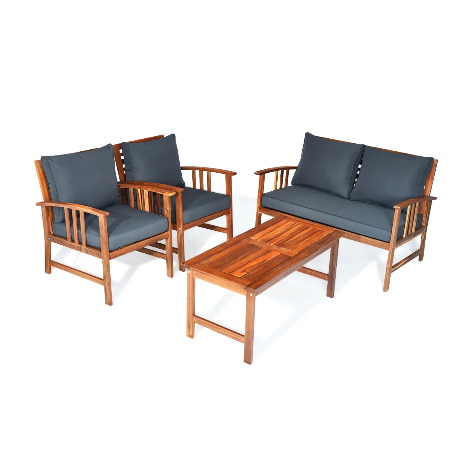 Wooden Patio Furniture Set, 4 Pieces, Table And Sofa Chair, Gray