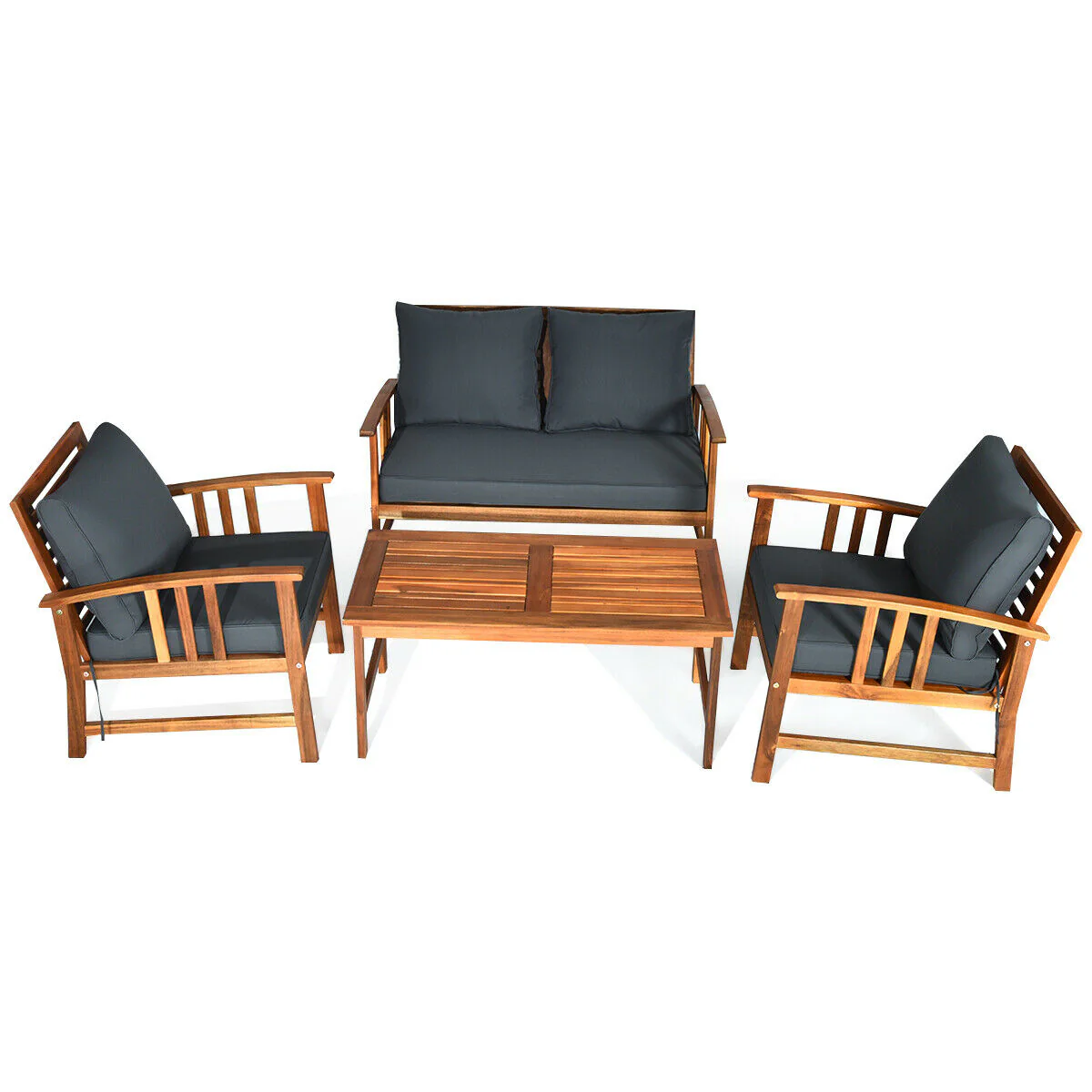 Wooden Patio Furniture Set, 4 Pieces, Table And Sofa Chair, Gray - Image 4