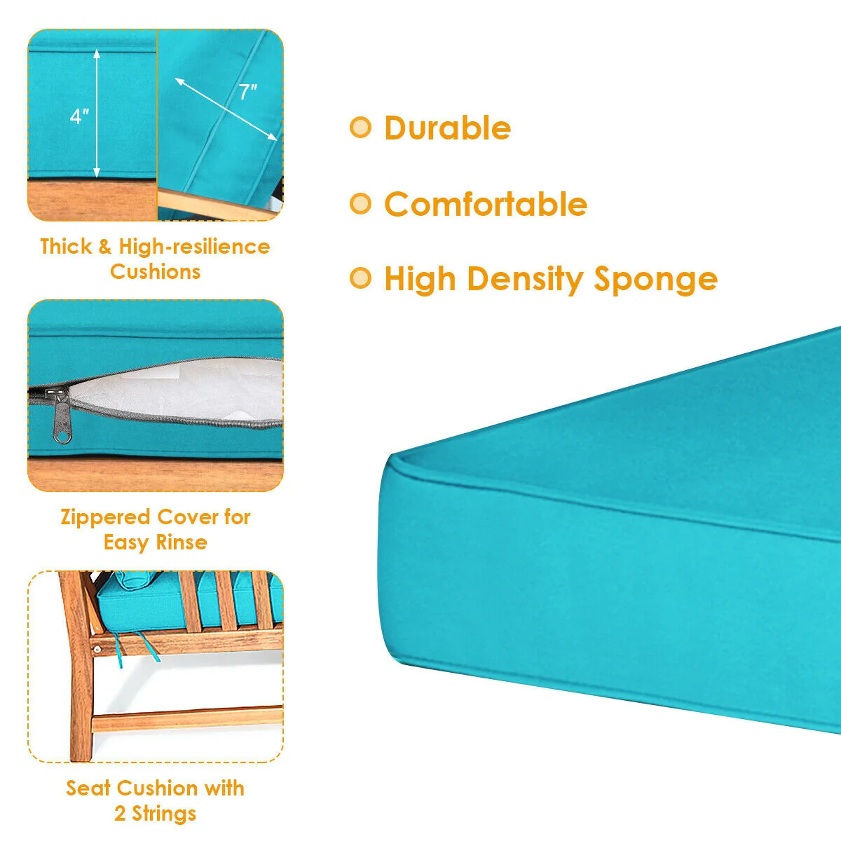 Wooden Patio Furniture Set, 4 Pieces, Table Sofa Chair Cushioned, Turquoise - Image 10