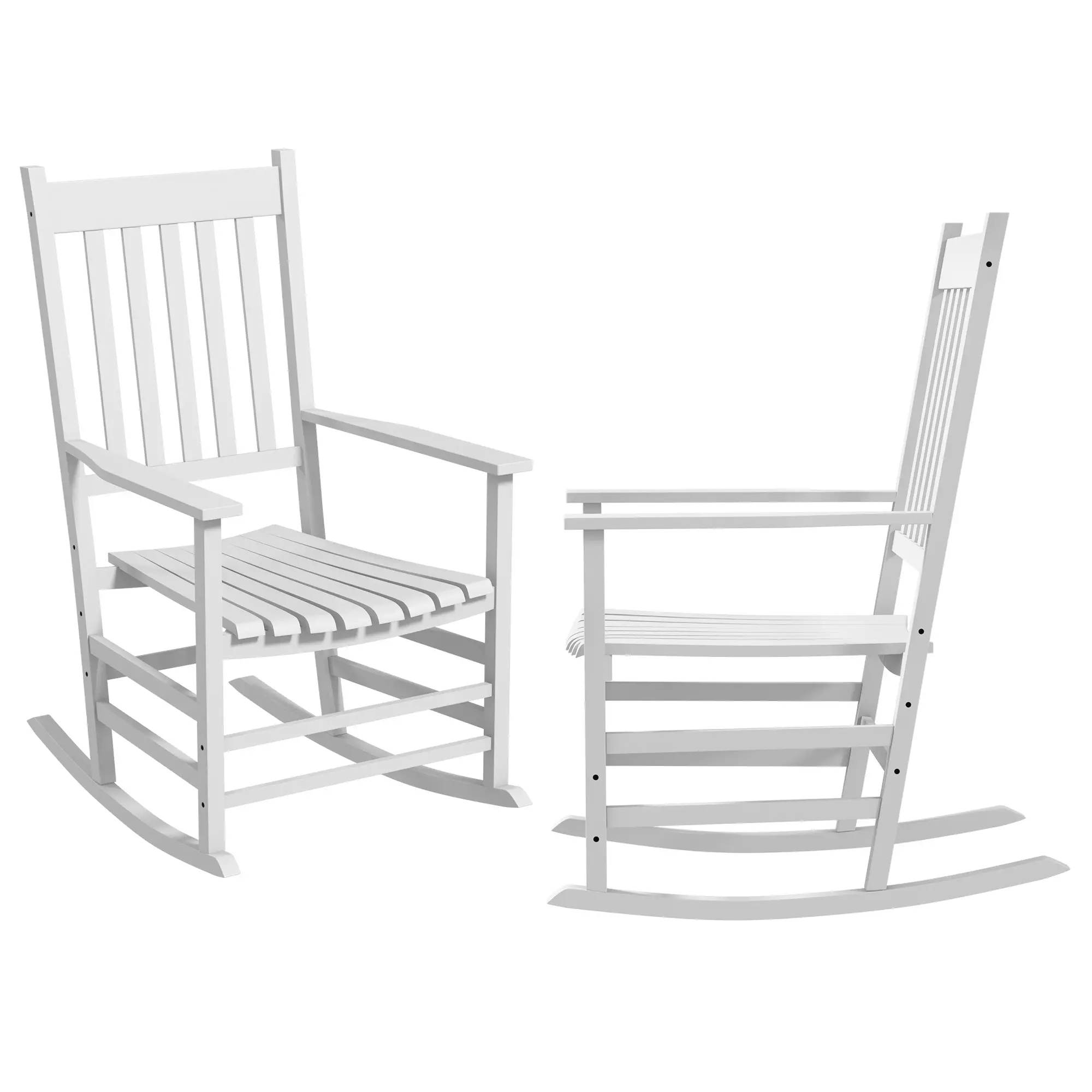 Wooden Patio Rocking Chairs Set of 2, Outdoor Rocker, High Back, White
